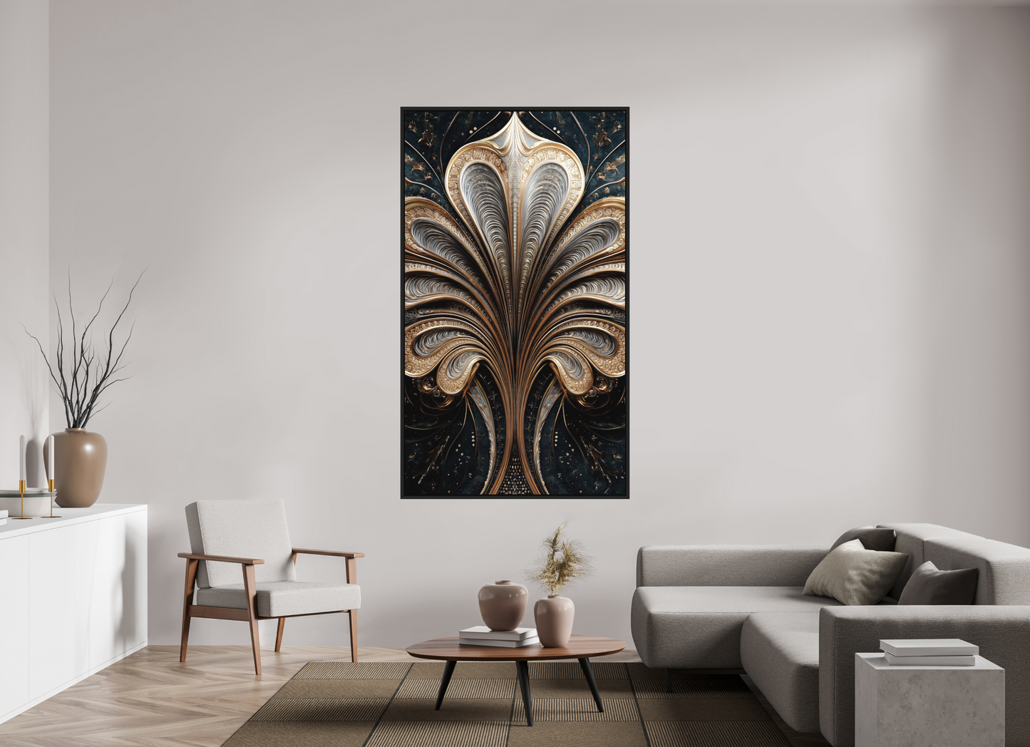 43 x 74.8″, Photo Print on Aluminum Backing with boarder Art Deco Abstract Flower 3