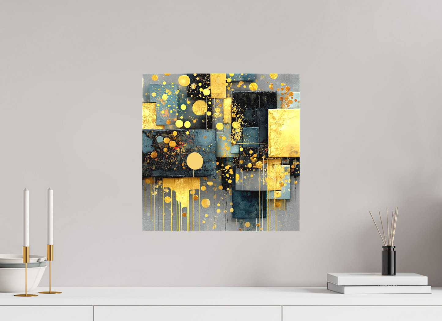 15 x 15″, Textile on Canvas Abstract Gold