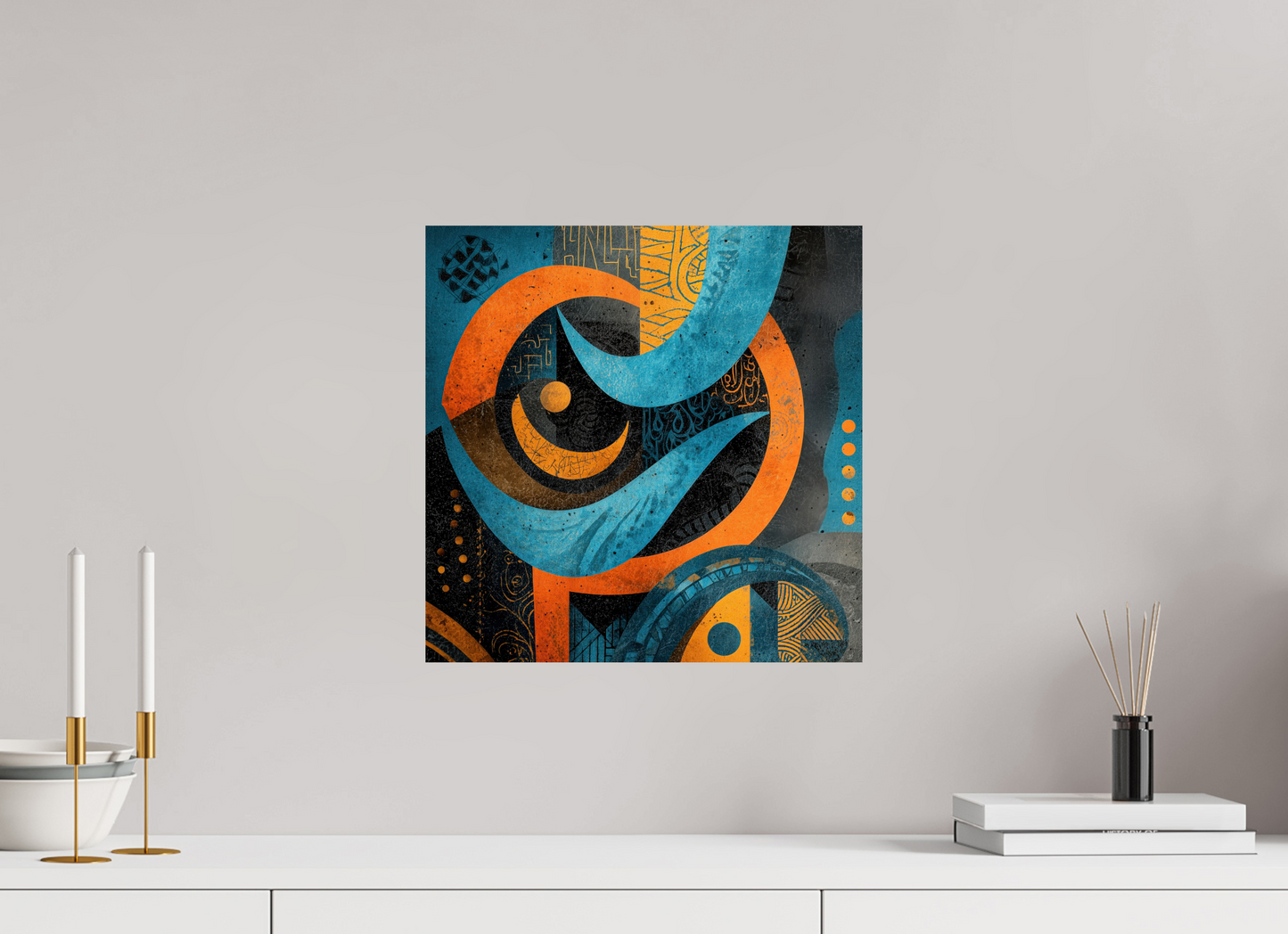 15 x 15″, Fine Art Print On Aluminum Dibond Abstract Tribal 2