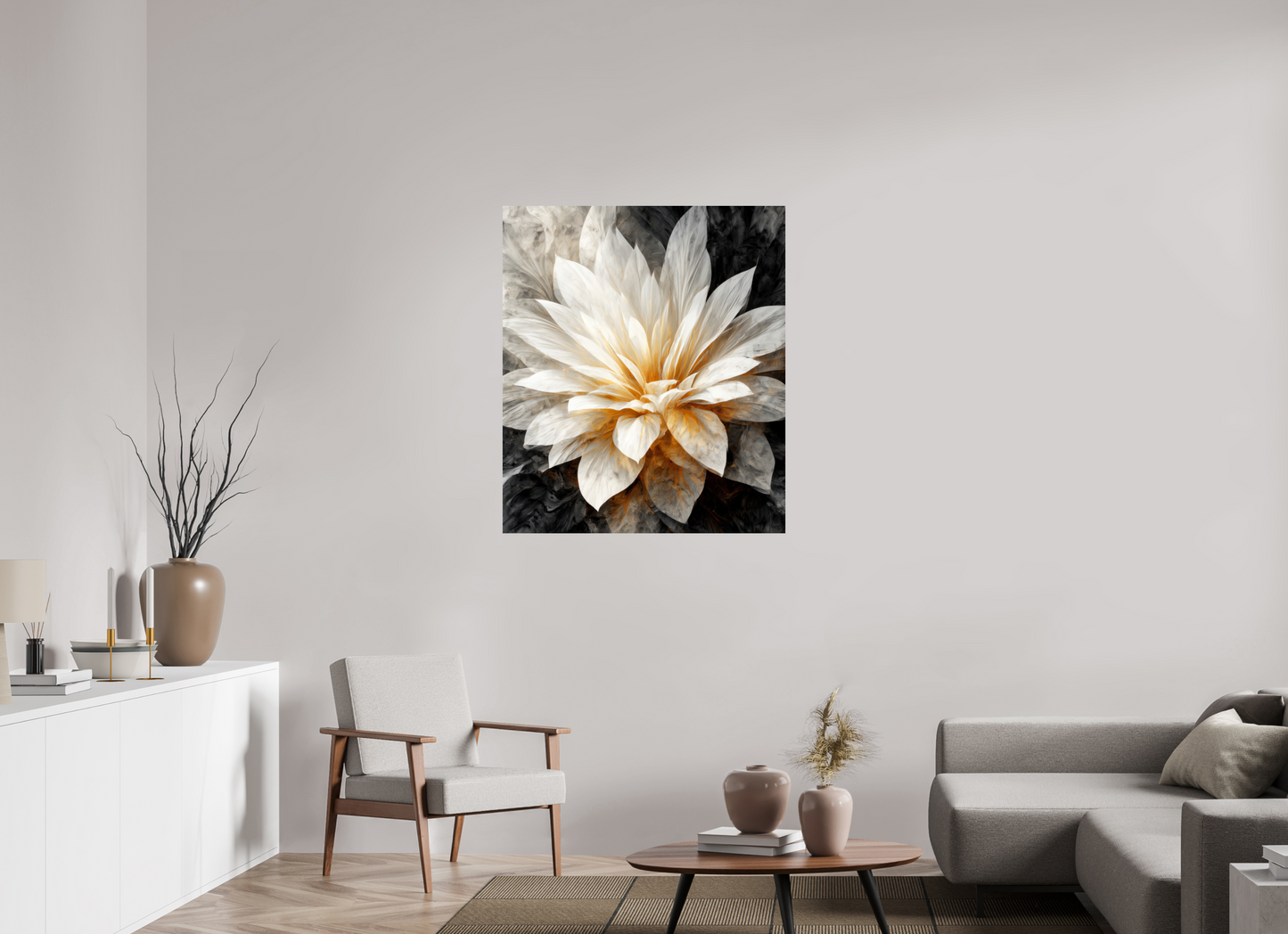 36 x 41.7″, Fine Art Print On Aluminum Dibond White & Gold Flower 2
