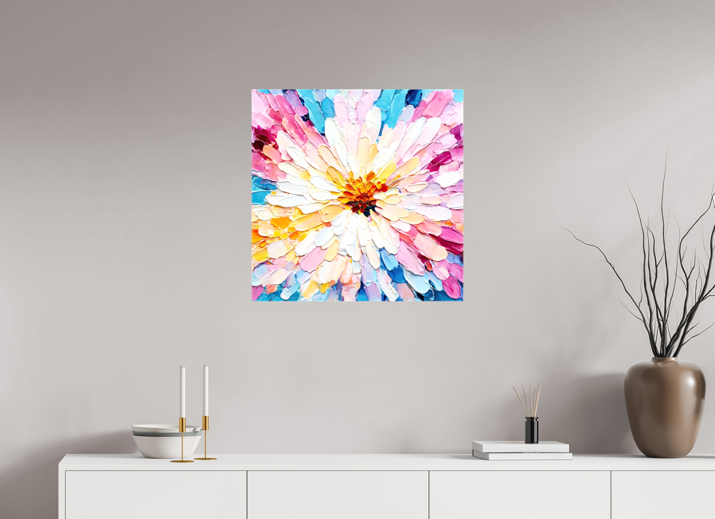 25 x 25″, Glossy Canvas Abstract Paint Flower
