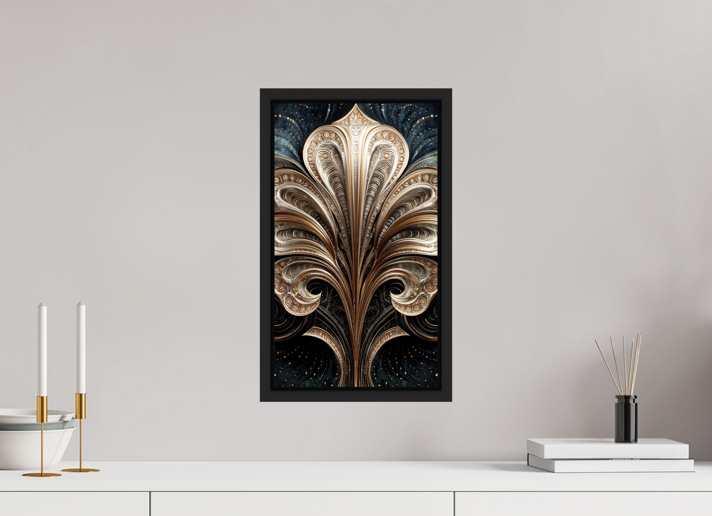 10 x 17.4″, Fine Art Print on Aluminum Dibond with Boarder Art Deco Abstract Flower 1