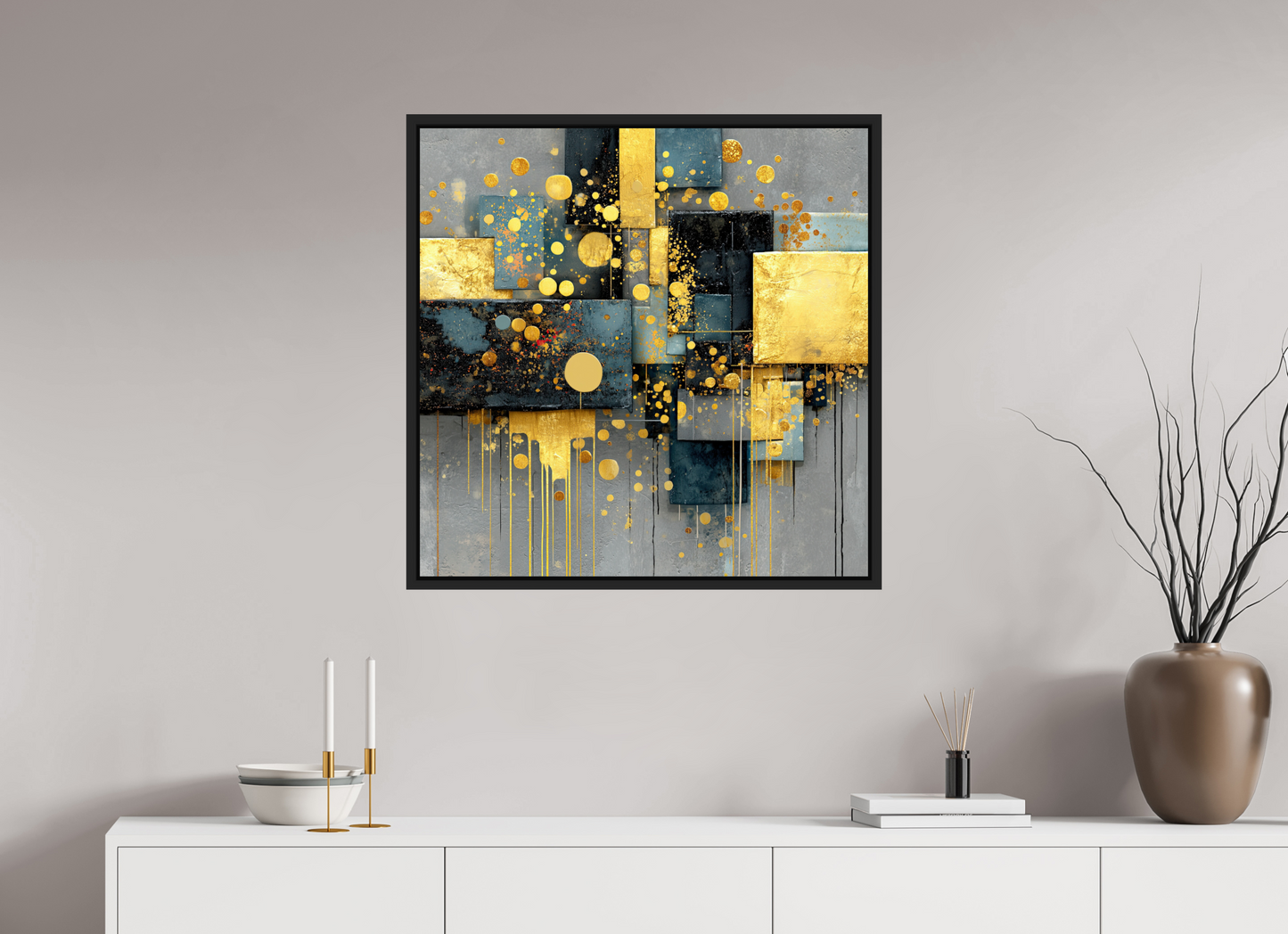 30 x 30″, Fine Art Print on Aluminum Dibond with Boarder Abstract Gold