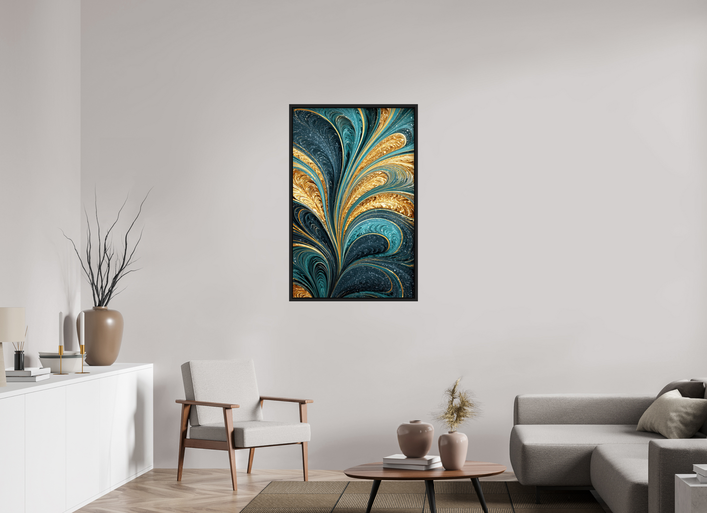 28 x 43.7″, Fine Art Print on Aluminum Dibond with Boarder Art Deco Swirl