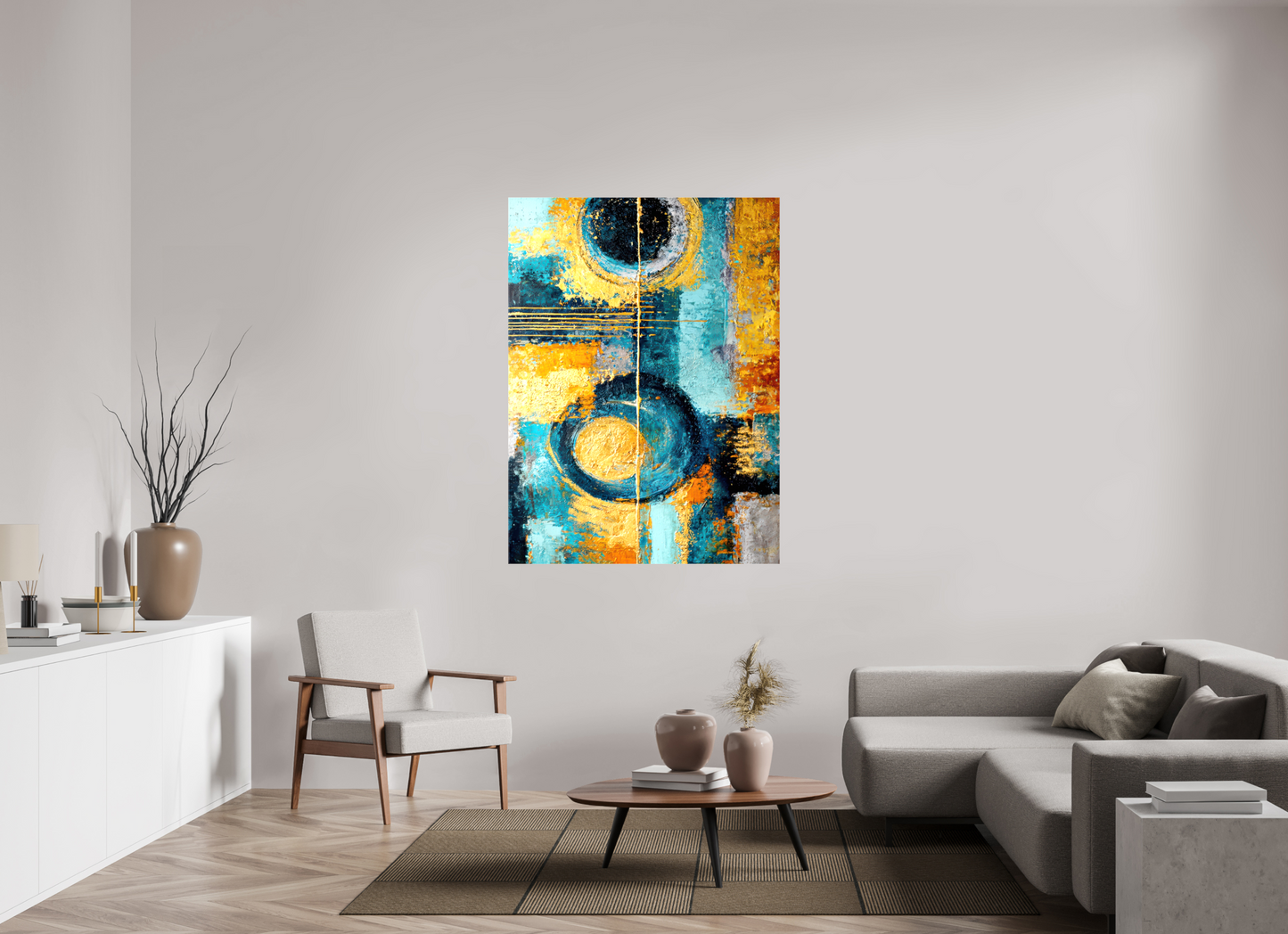 43 x 58.2″, Glossy Canvas Abstract Gold Paint