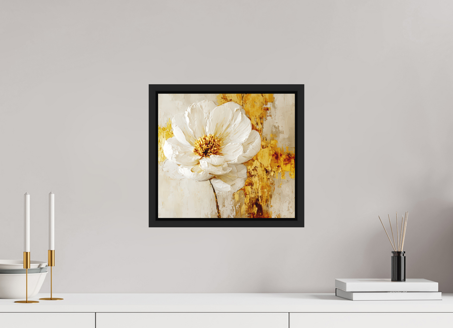 13.2 x 12″, Photo Print on Aluminum Backing with boarder White and Gold Flower 3
