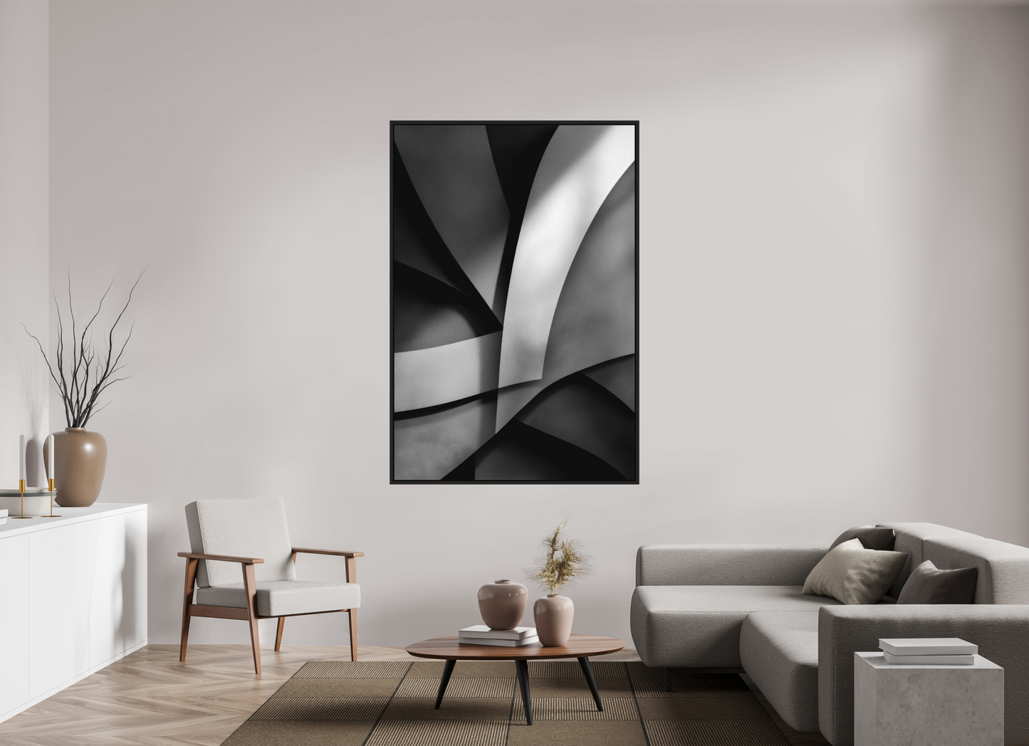 47 x 69.4″, Photo Print on Aluminum Backing with boarder Abstract B&W 3