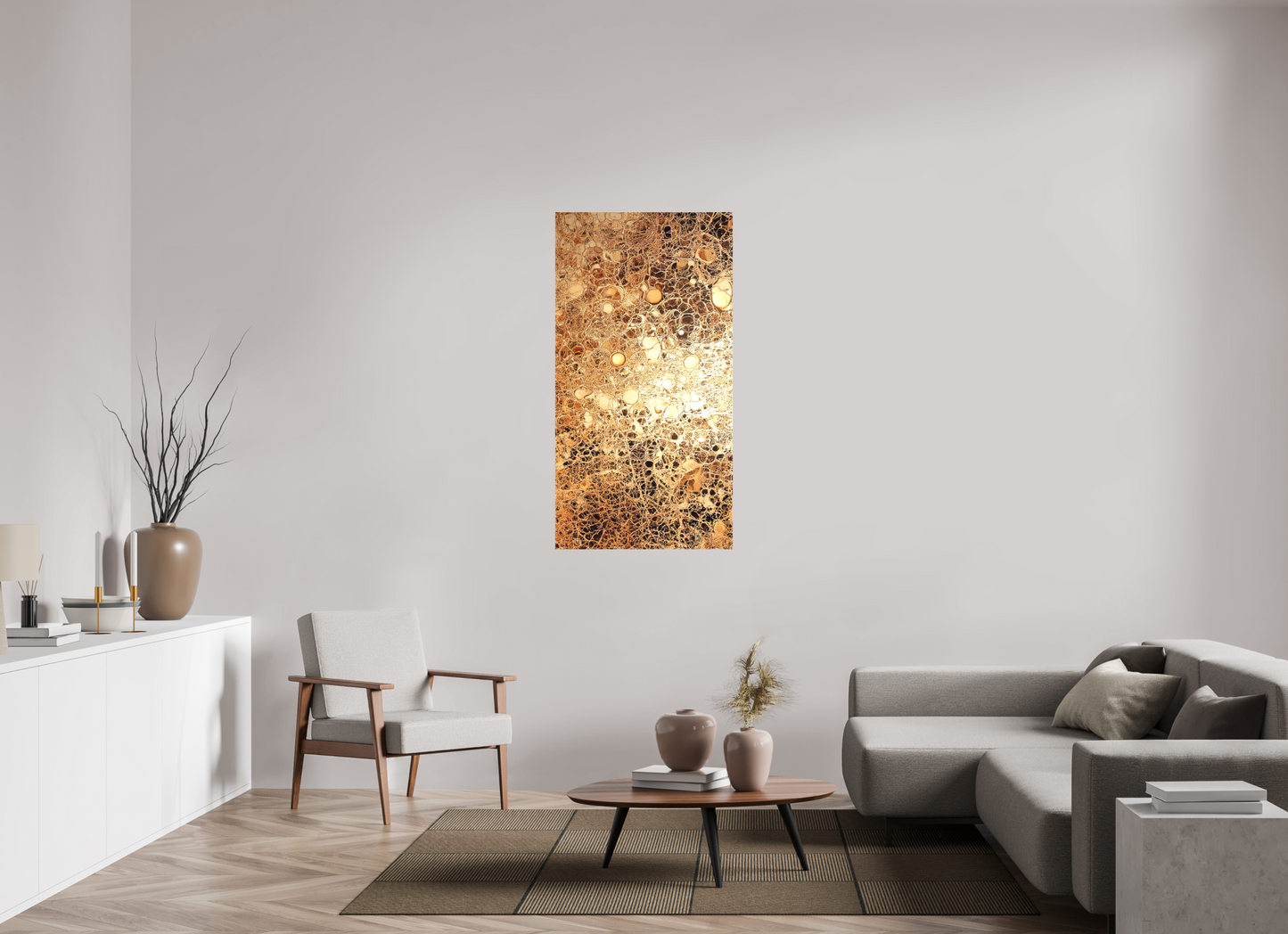 28 x 53.5″, Textile on Canvas Gold Leather