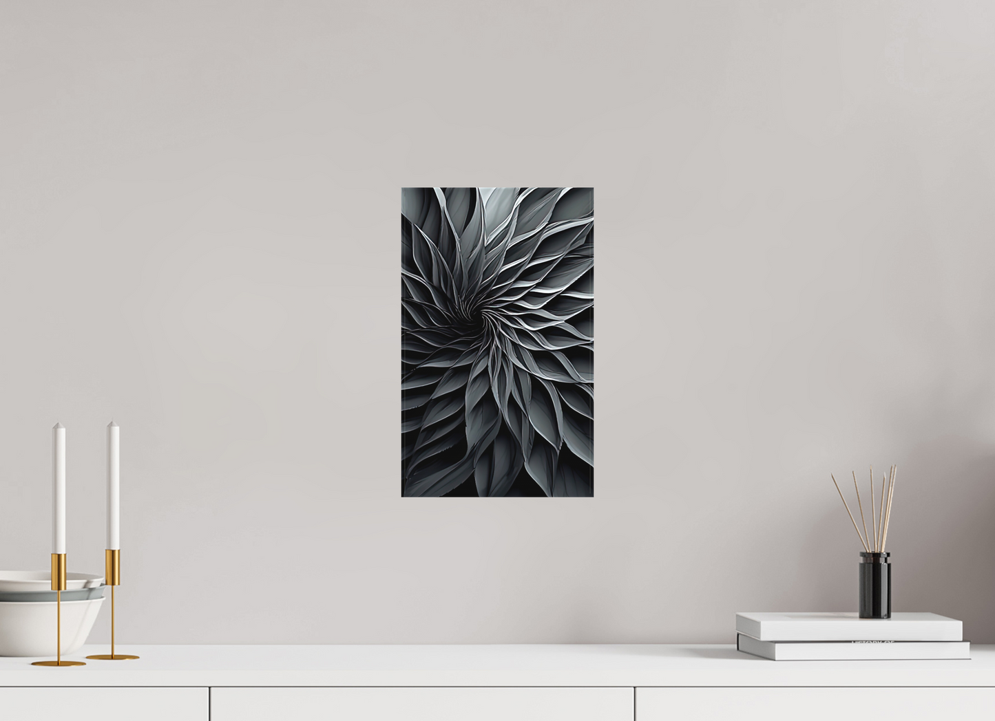 8 x 13.1″, Textile on Canvas Dark Flower 2