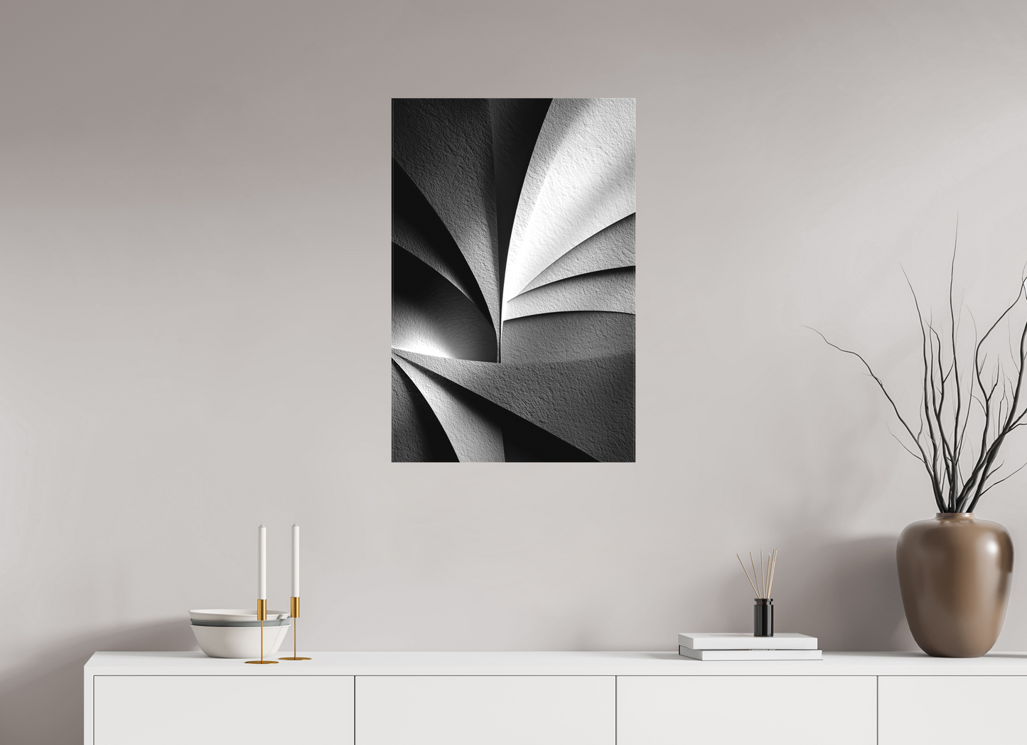 20 x 30″, Textile on Canvas Abstract B&W 1