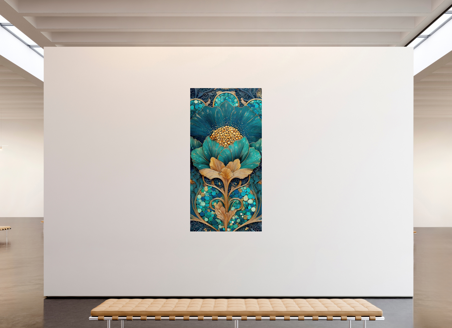 40 x 80″, Fine Art Print On Aluminum Dibond Art Deco Teal Flower 2