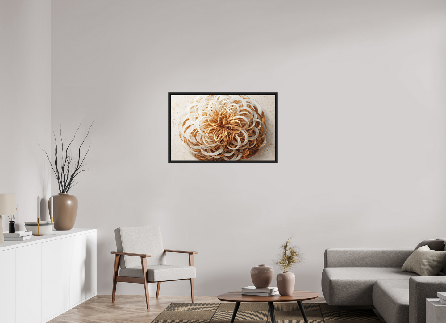 38.3 x 24″, Photo Print on Aluminum Backing with boarder Abstract Gold Flower