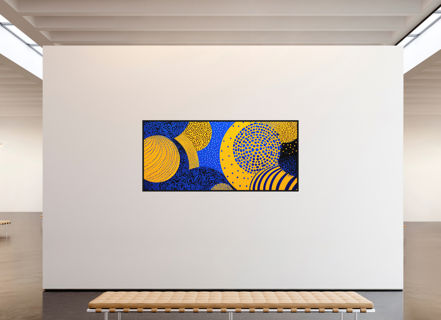 87.5 x 39″, Photo Print on Aluminum Backing with boarder Yellow & Blue 2