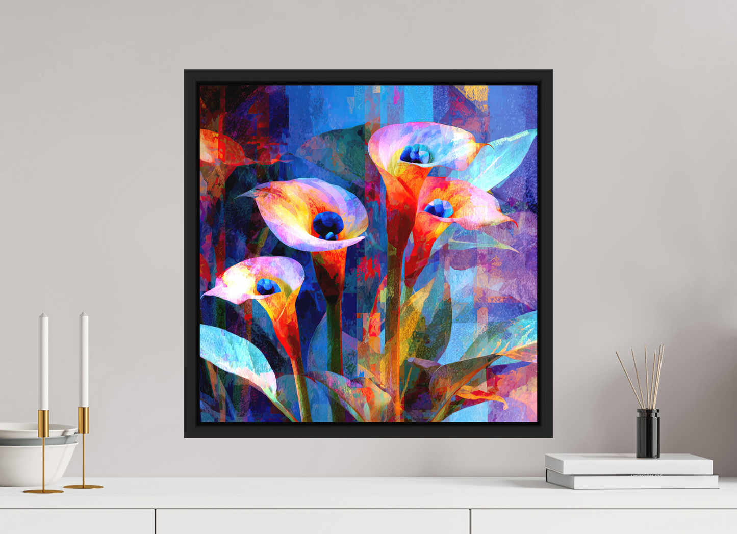 20 x 20″, Photo Print on Aluminum Backing with boarder Abstract Calla Lily Flowers