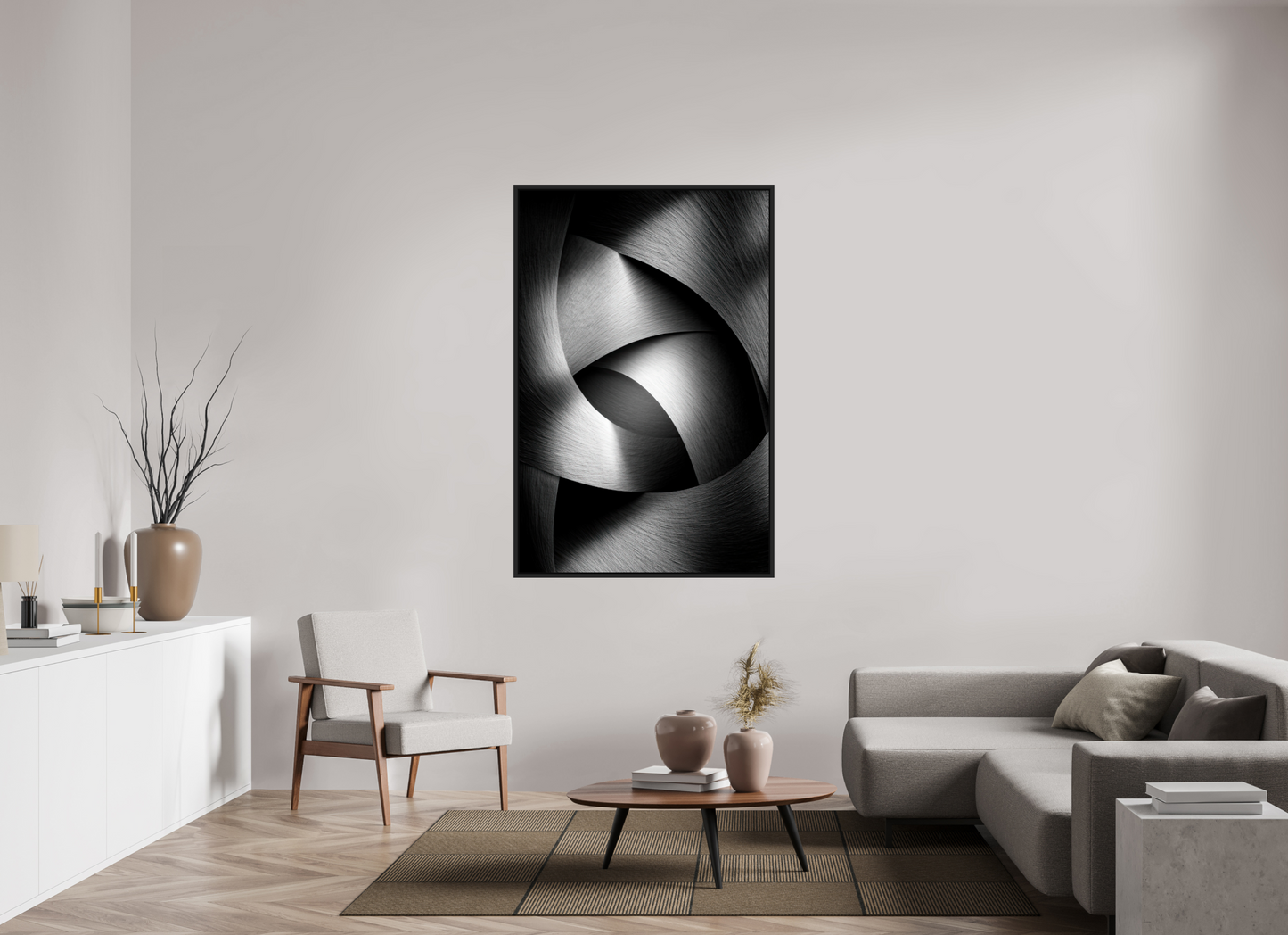 40 x 61.1″, Fine Art Print on Aluminum Dibond with Boarder Abstract B&W 4