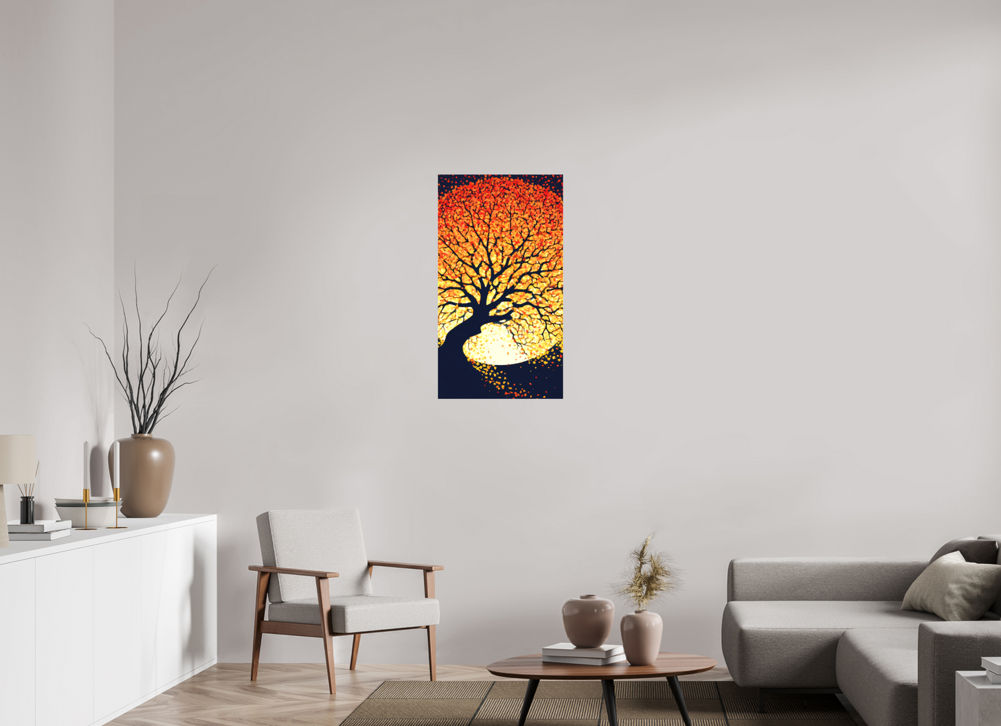 20 x 36.1″, Textile on Canvas Autumn Moon