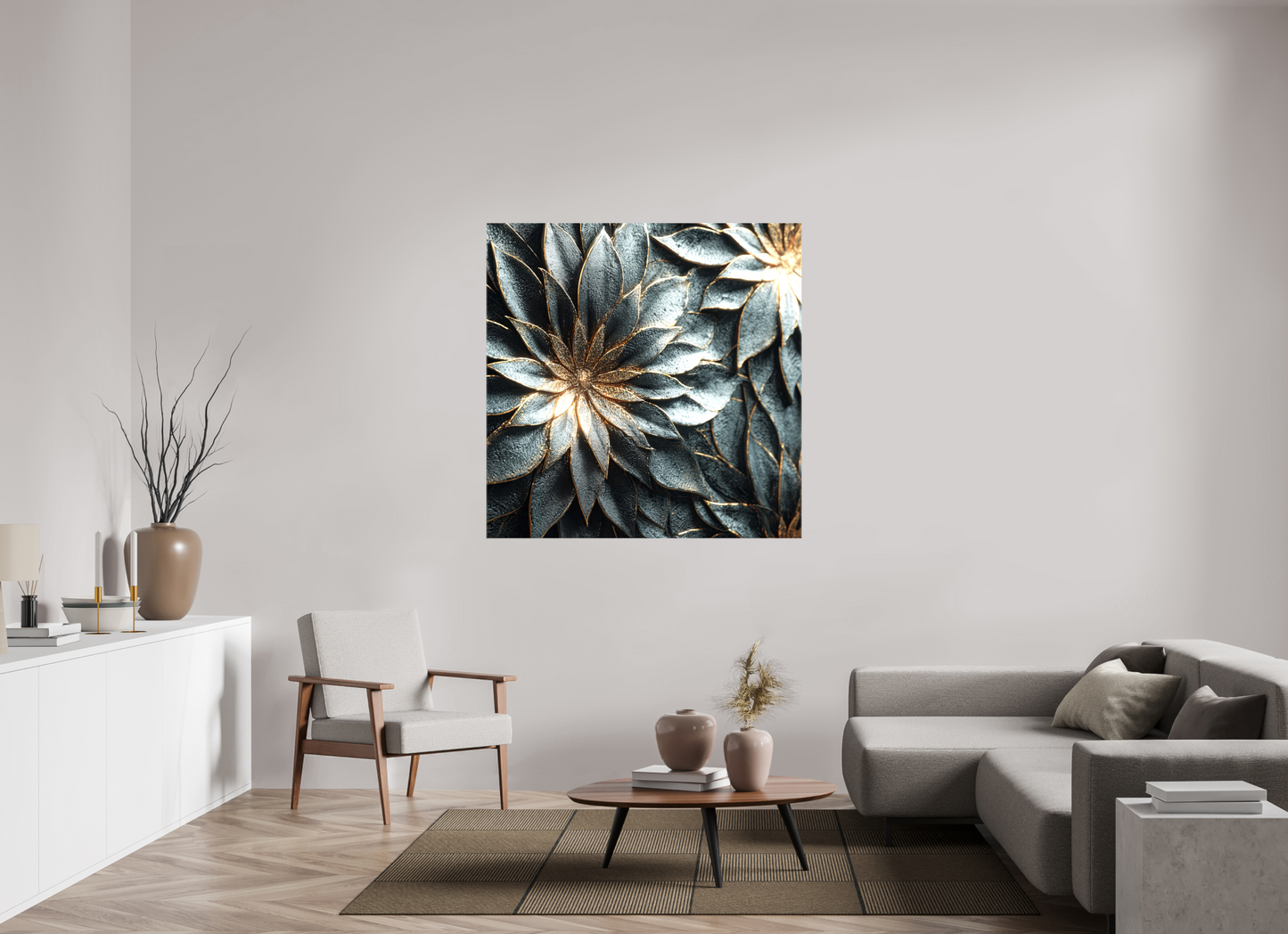 50 x 50″, Glossy Canvas Modern Flowers