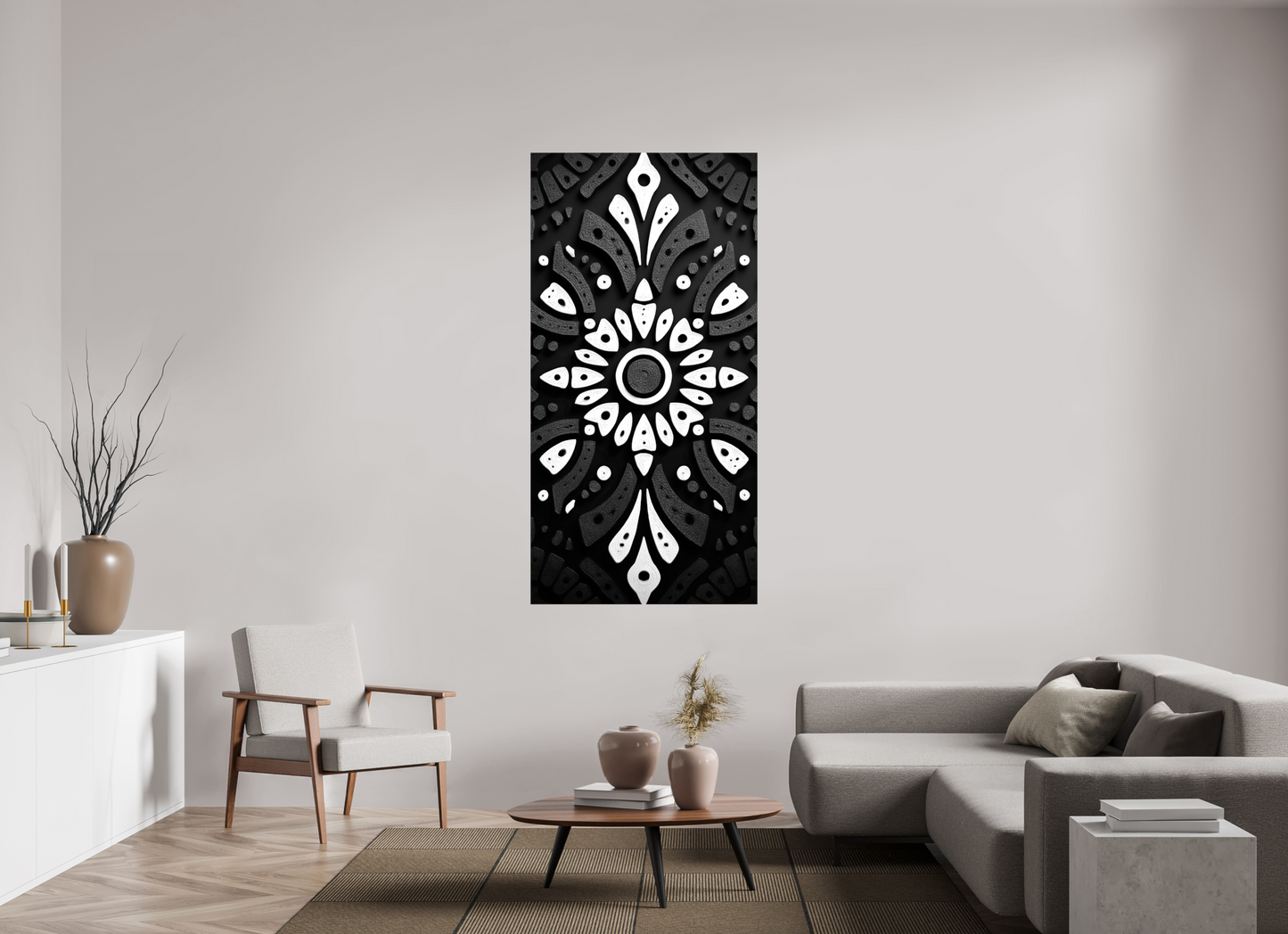 35 x 70″, Glossy Canvas Black & White Tribal 2