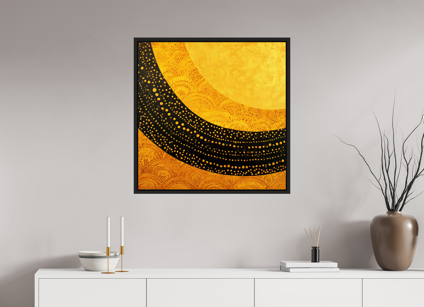 30 x 30″, Fine Art Print on Aluminum Dibond with Boarder Art Deco Sun