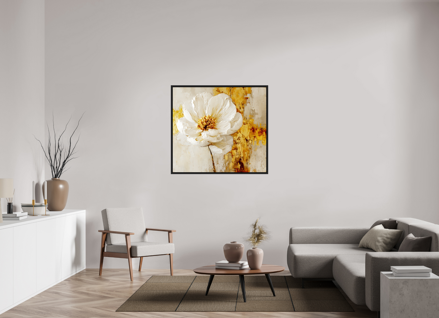 43.9 x 40″, Fine Art Print on Aluminum Dibond with Boarder White and Gold Flower 3