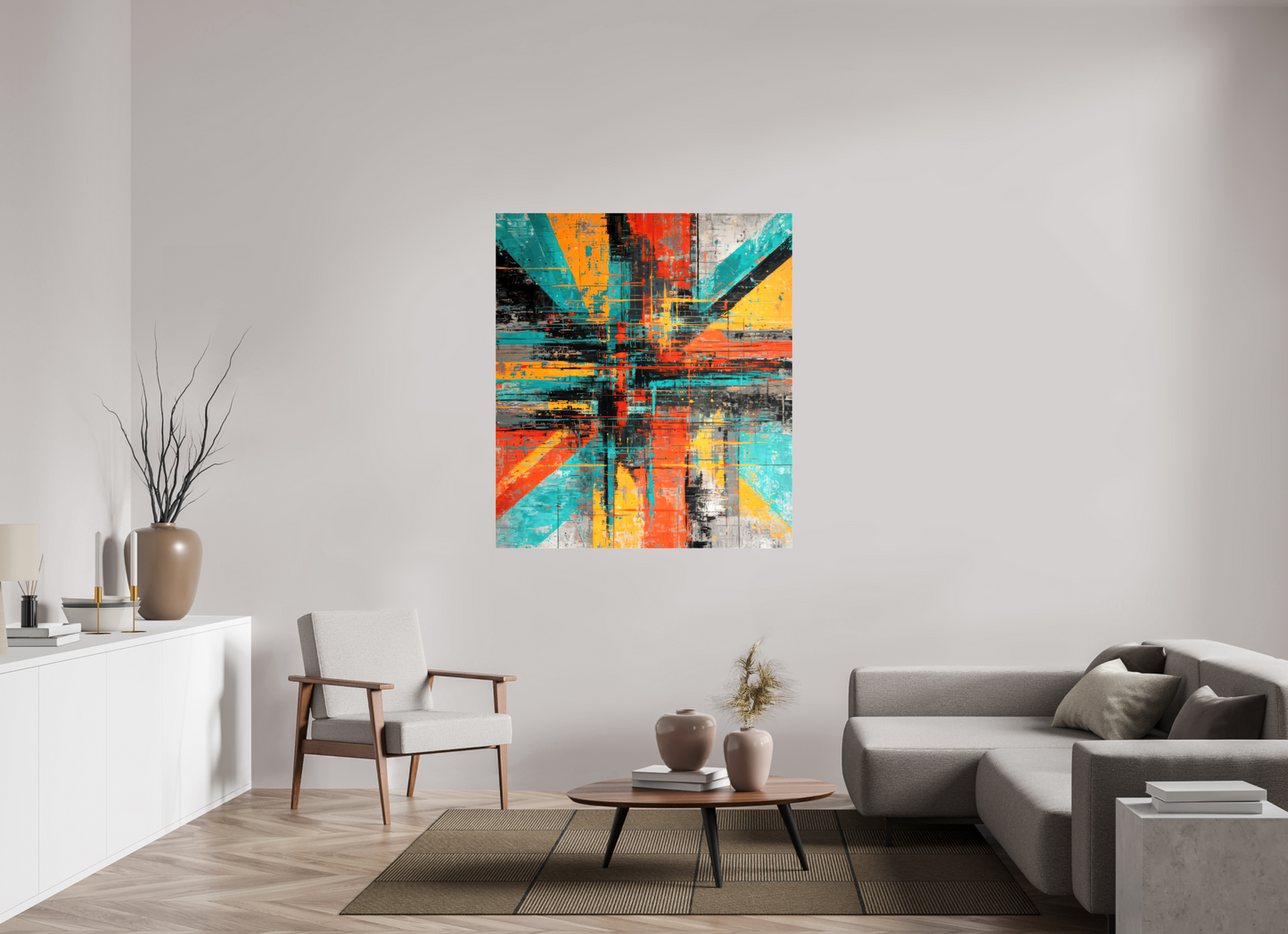 47 x 53.2″, Glossy Canvas Abstract Paint Lines