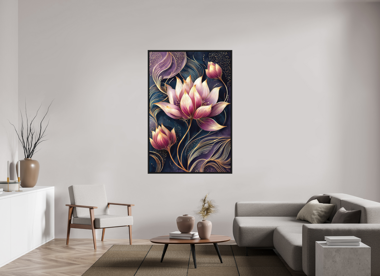 43 x 63.6″, Photo Print on Aluminum Backing with boarder Art Deco Purple Lotus