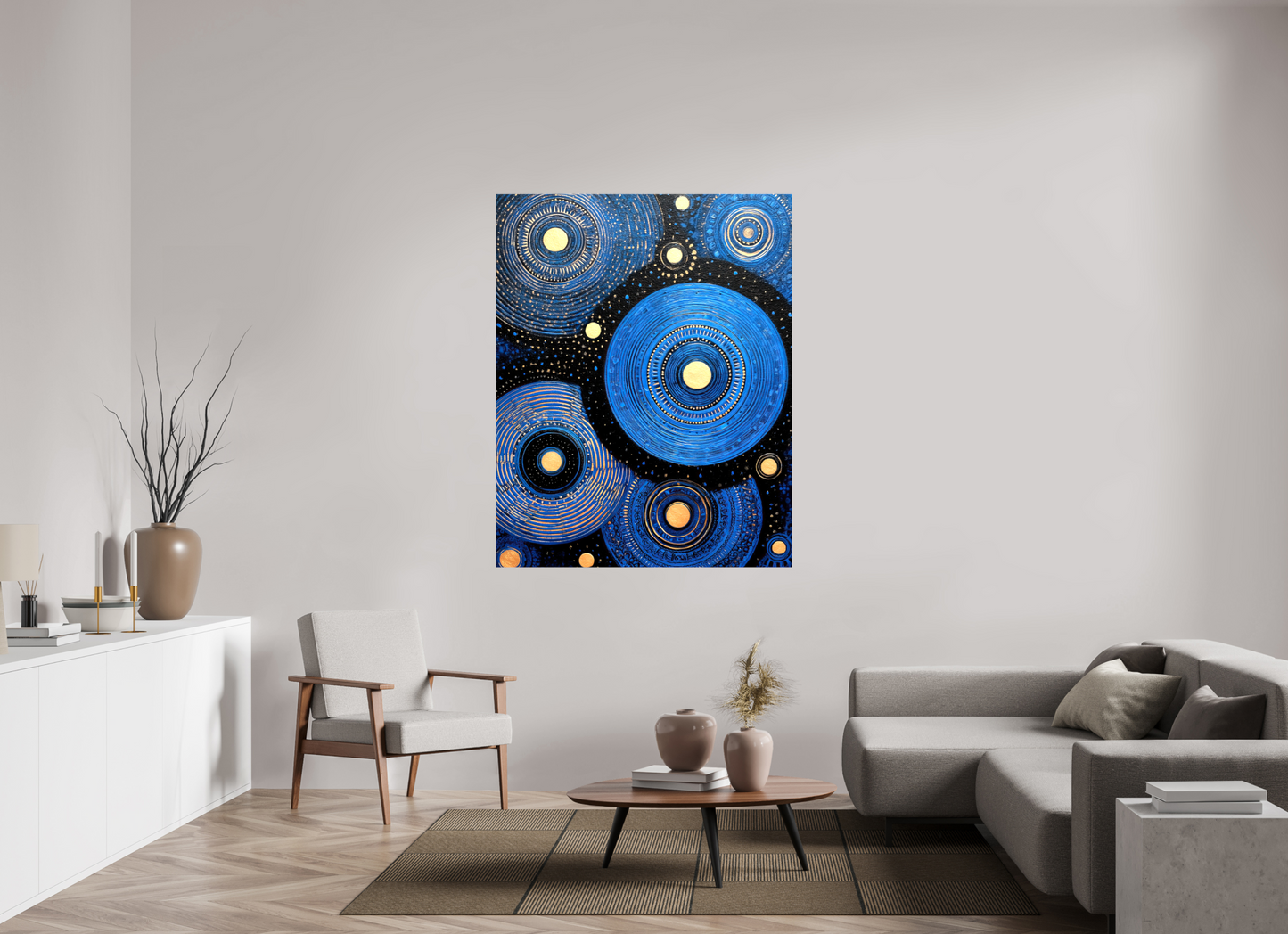 47 x 59.3″, Glossy Canvas Blue Circles