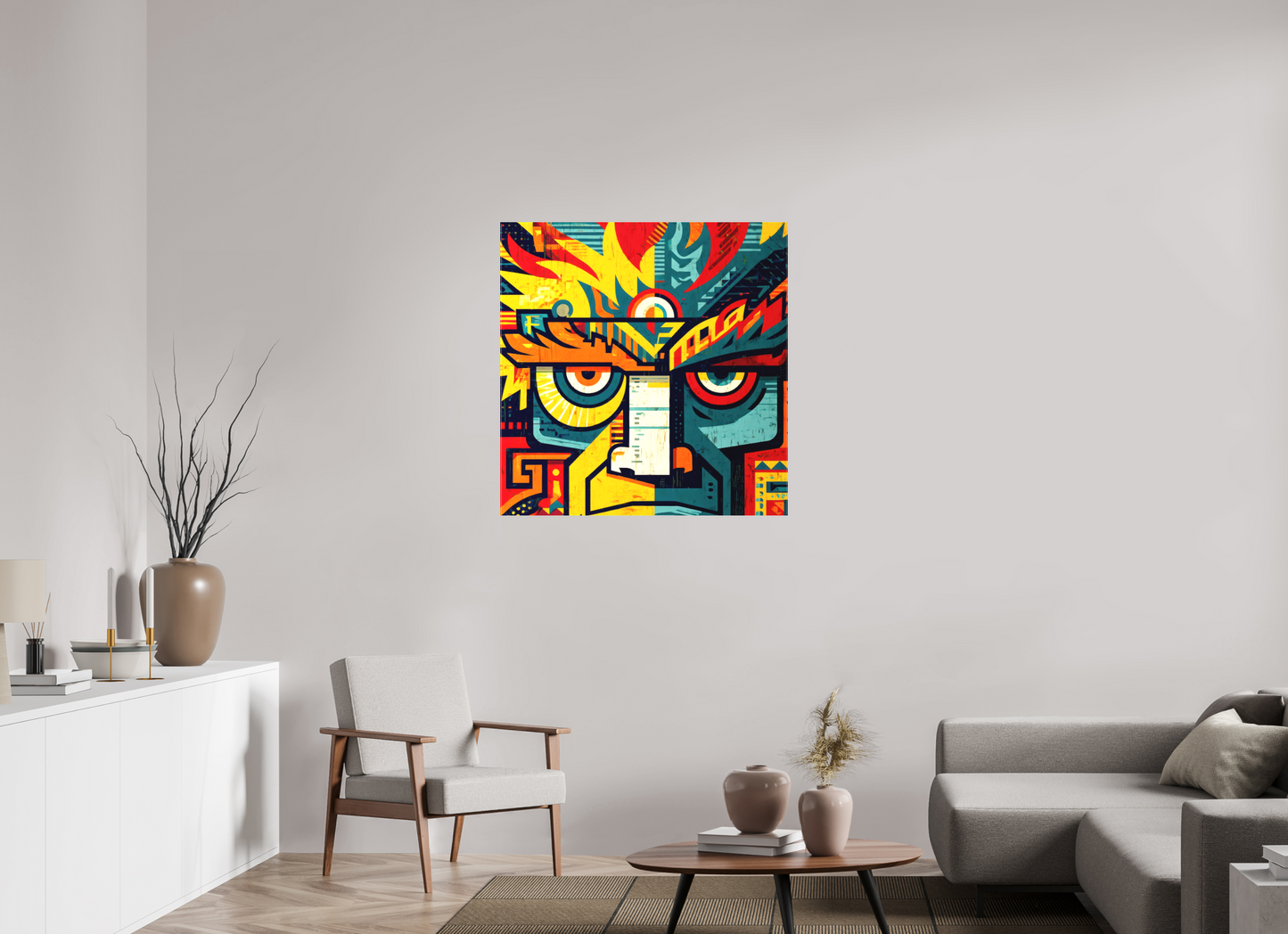 36 x 36.7″, Textile on Canvas Urban Tribal 2