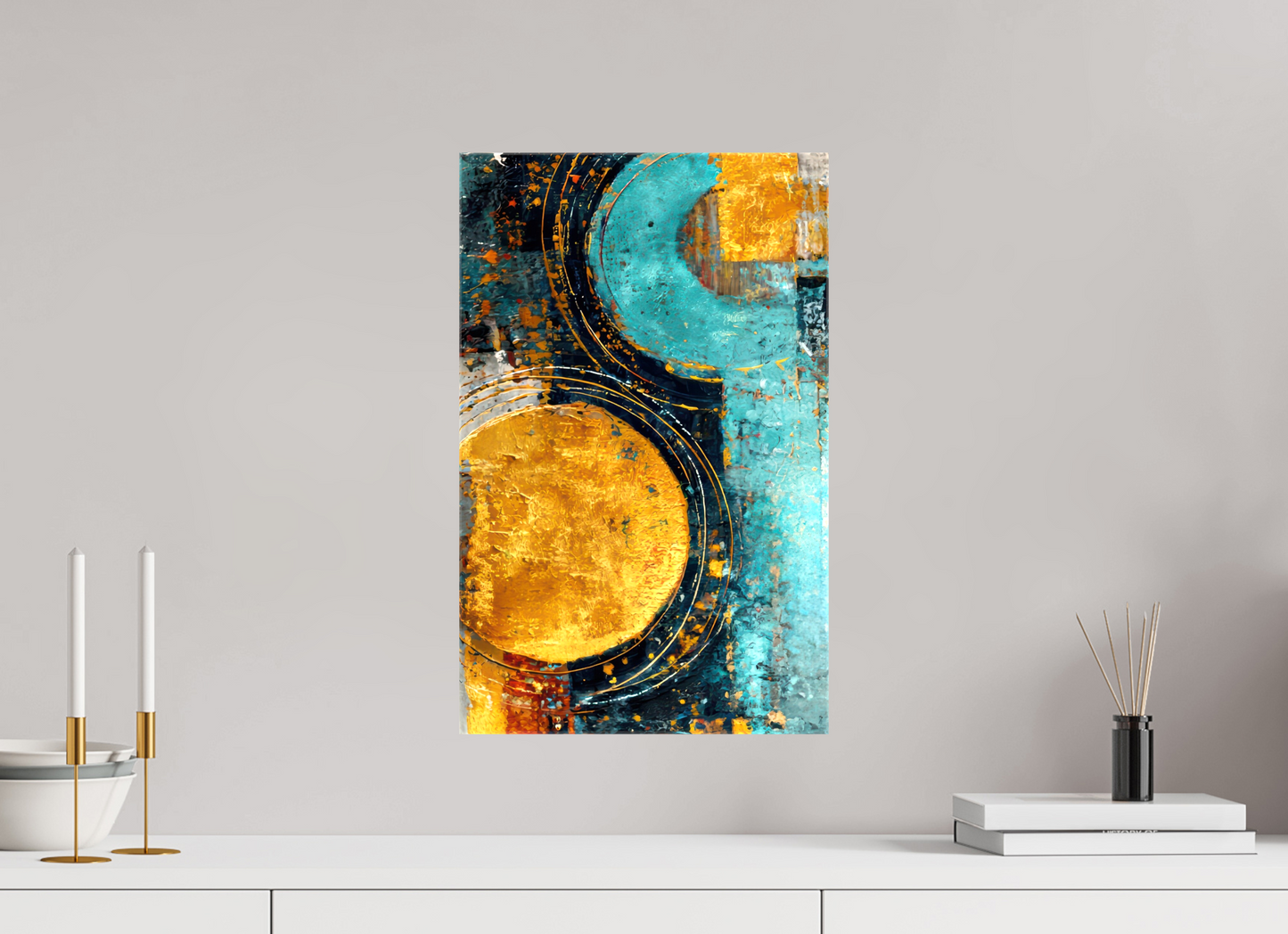 12 x 19.1″, Glossy Canvas Abstract Gold Paint 2