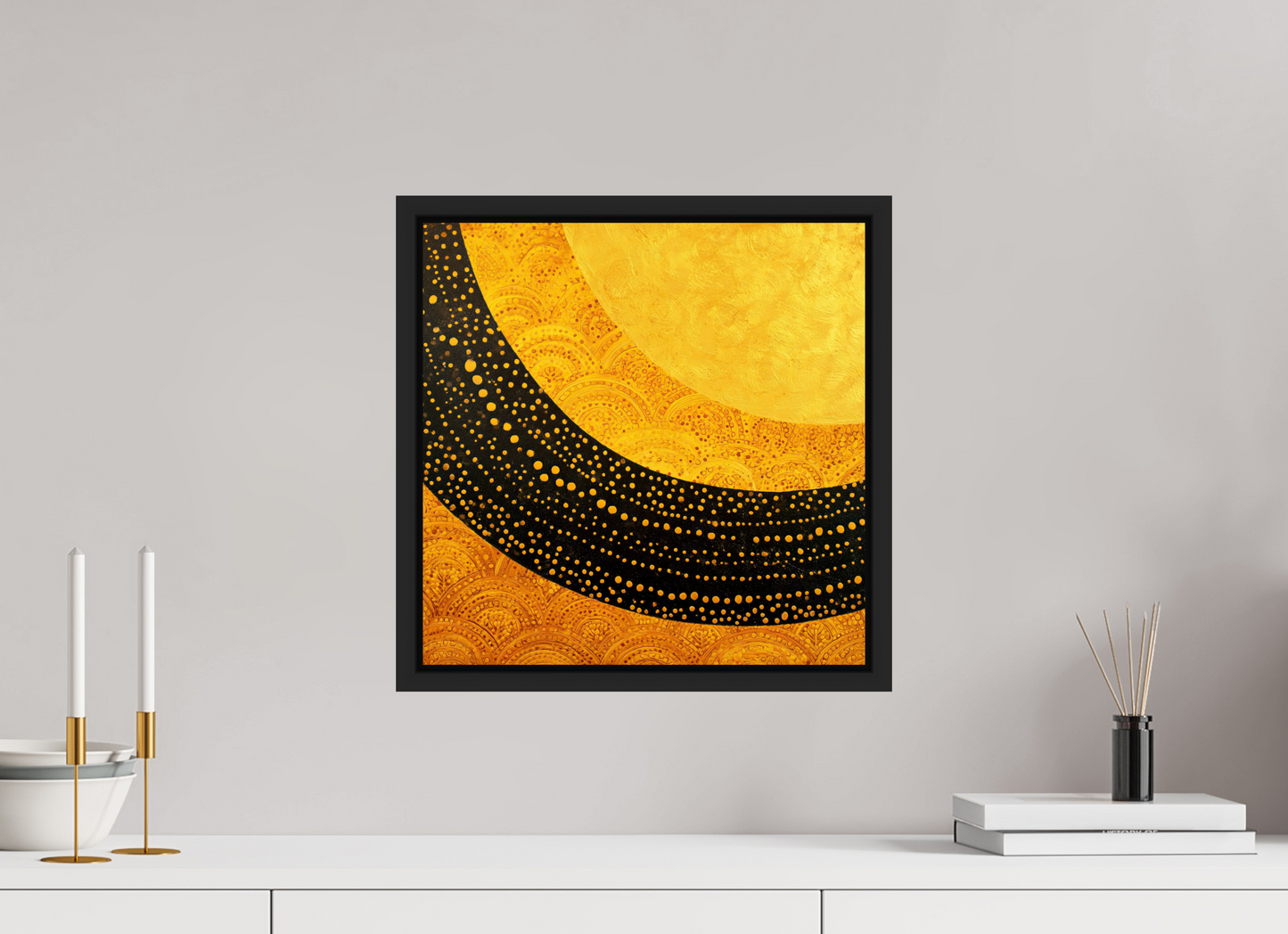 15 x 15″, Fine Art Print on Aluminum Dibond with Boarder Art Deco Sun