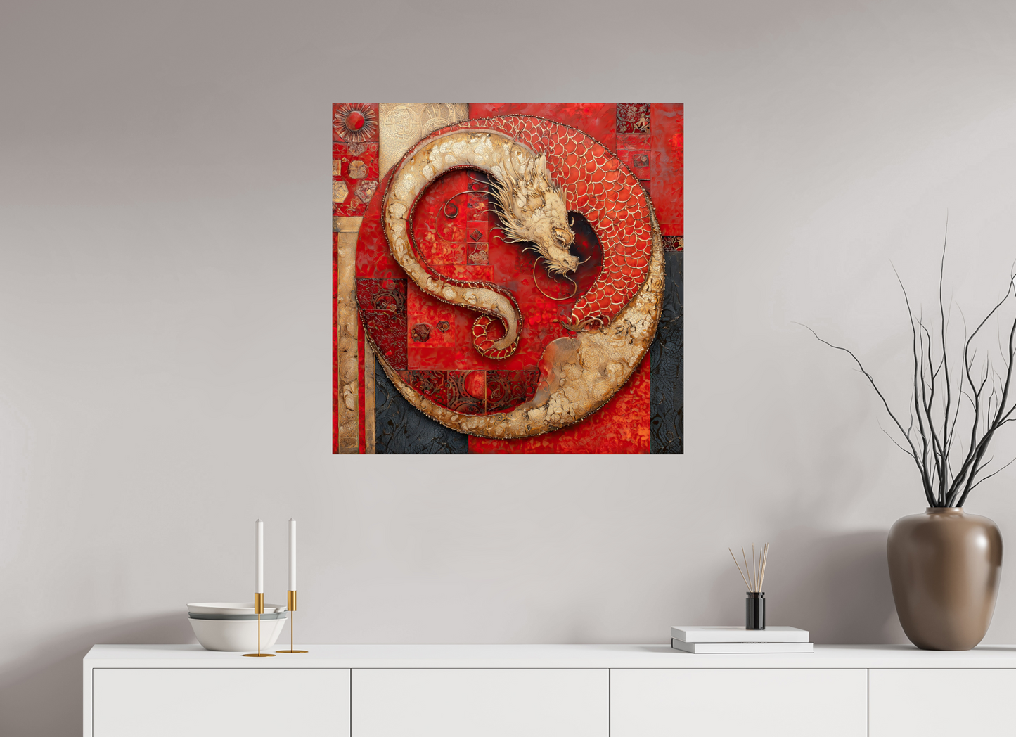 30 x 30″, Fine Art Print On Aluminum Dibond Chinese Dragon