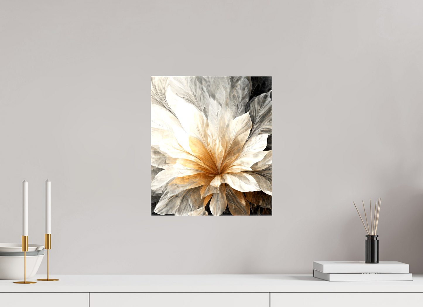 12 x 13.9″, Glossy Canvas White & Gold Flower 1