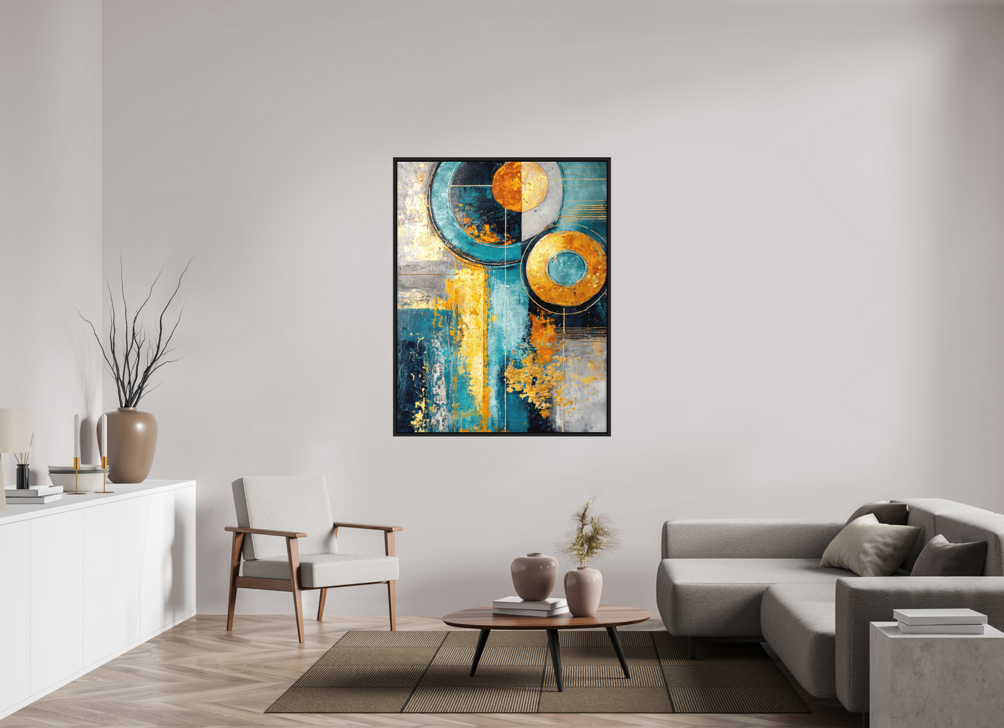 43 x 55.6″, Photo Print on Aluminum Backing with boarder Abstract Gold Paint 3