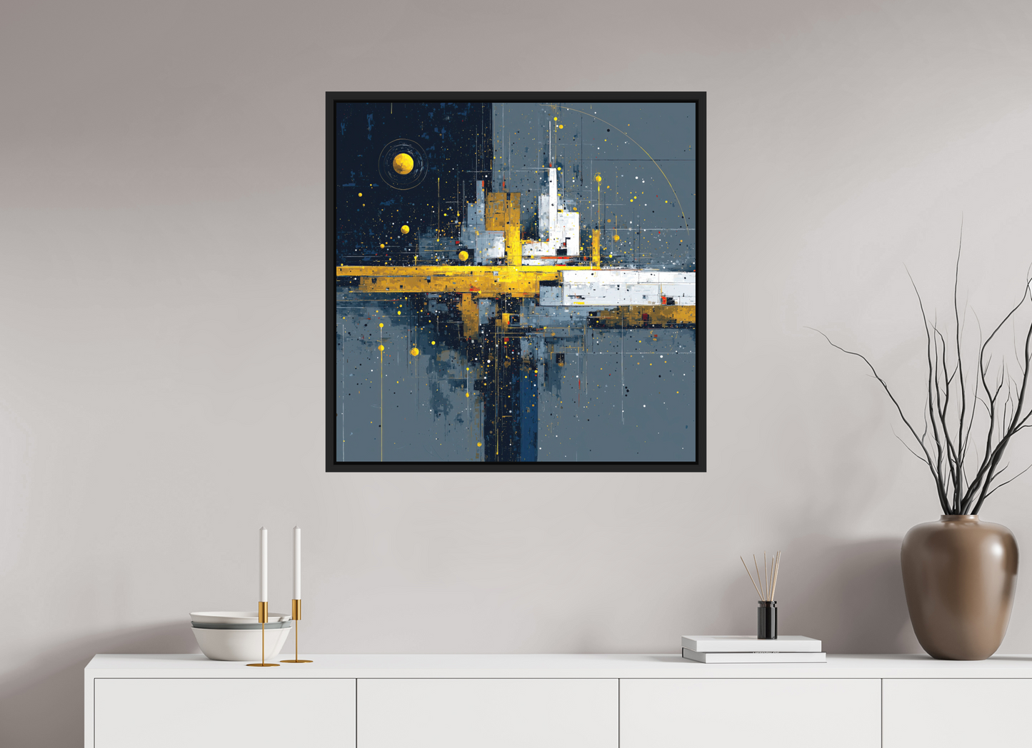 30 x 30″, Photo Print on Aluminum Backing with boarder Abstract City