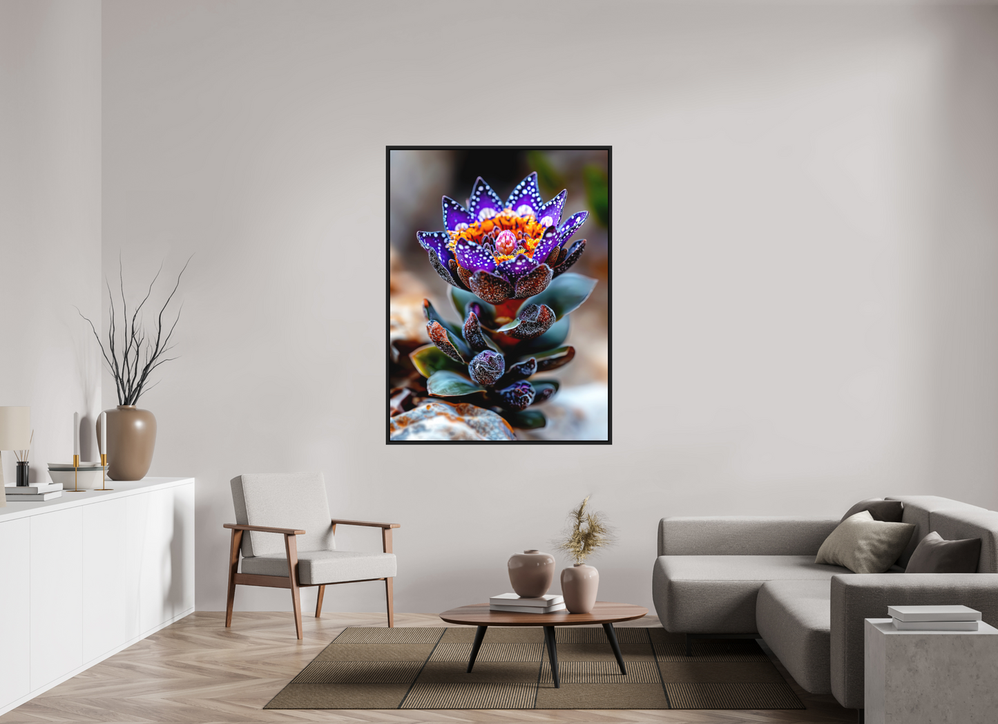 45 x 60″, Photo Print on Aluminum Backing with boarder Caterpillar Flower