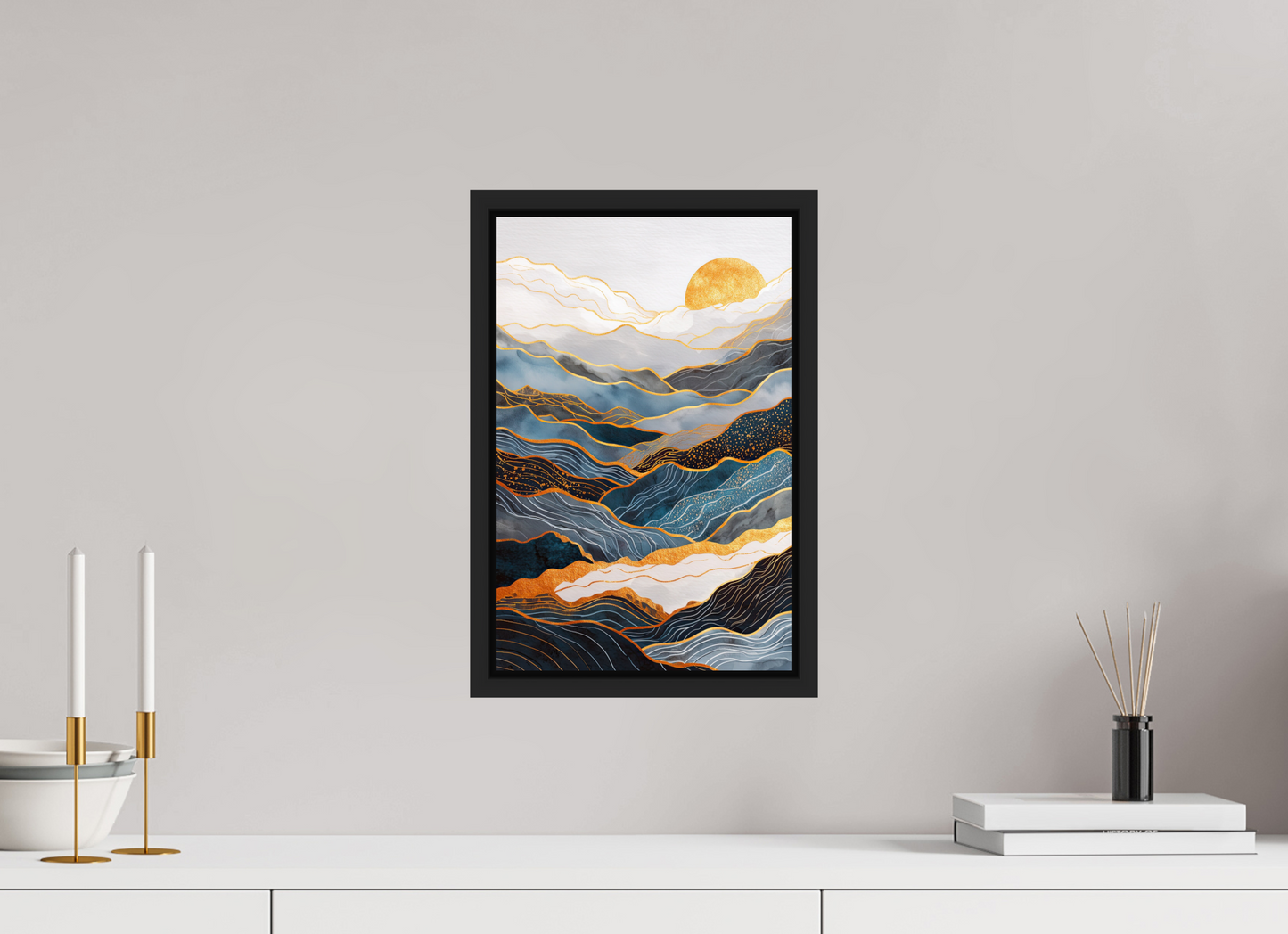 10 x 15.4″, Fine Art Print on Aluminum Dibond with Boarder Abstract Art Deco Mountains