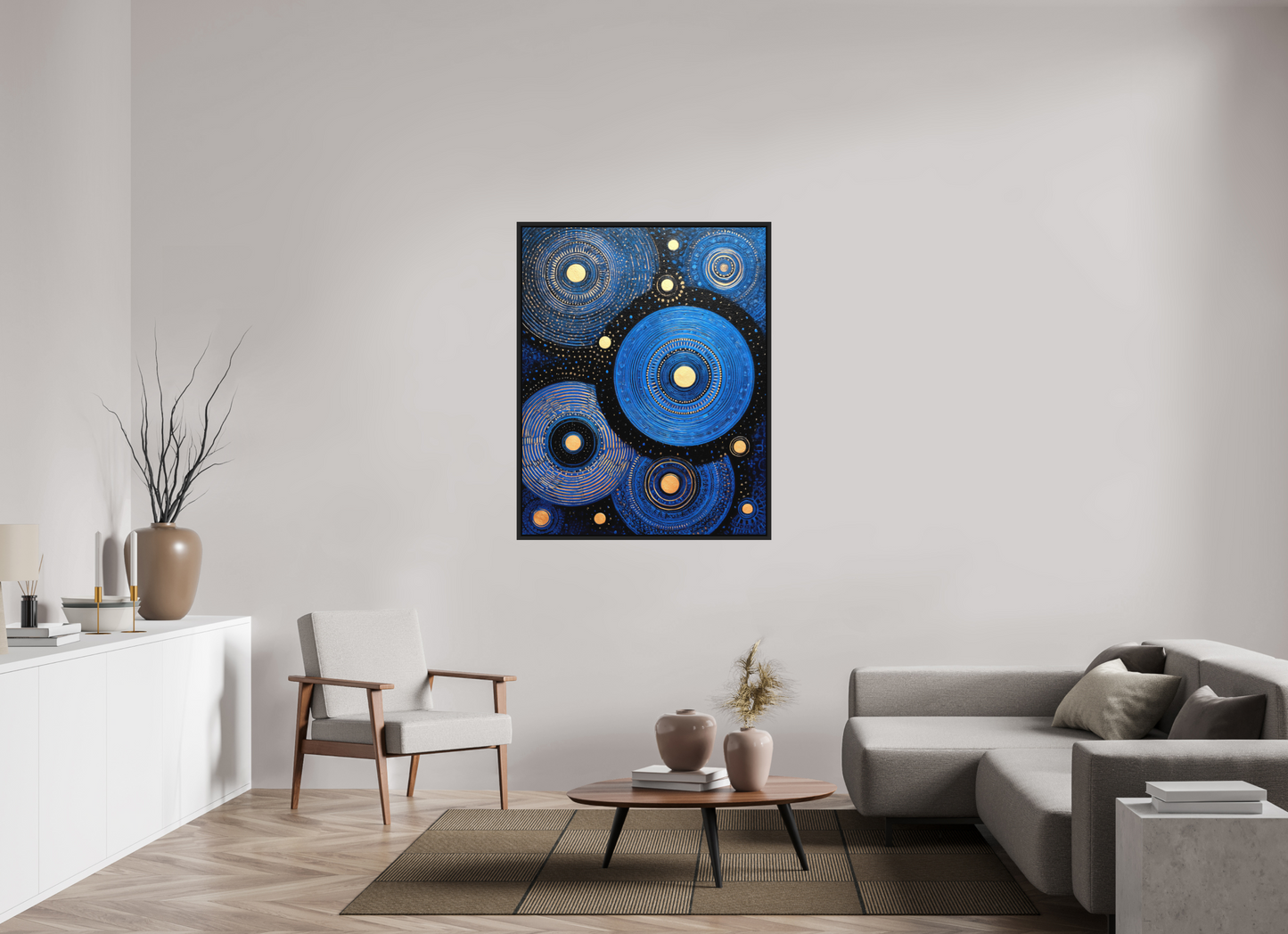 39 x 49.2″, Photo Print on Aluminum Backing with boarder Blue Circles