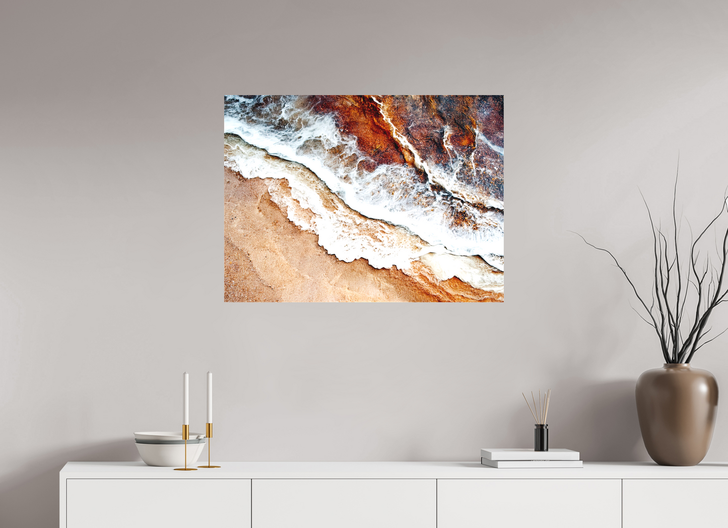 32.5 x 24″, Textile on Canvas Desert Water