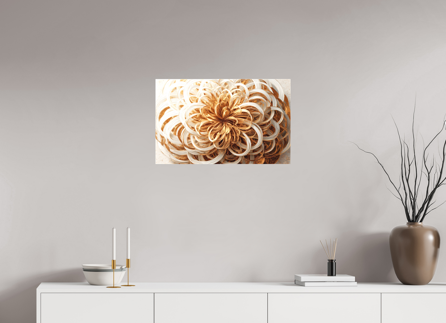 25.6 x 16″, Textile on Canvas Abstract Gold Flower