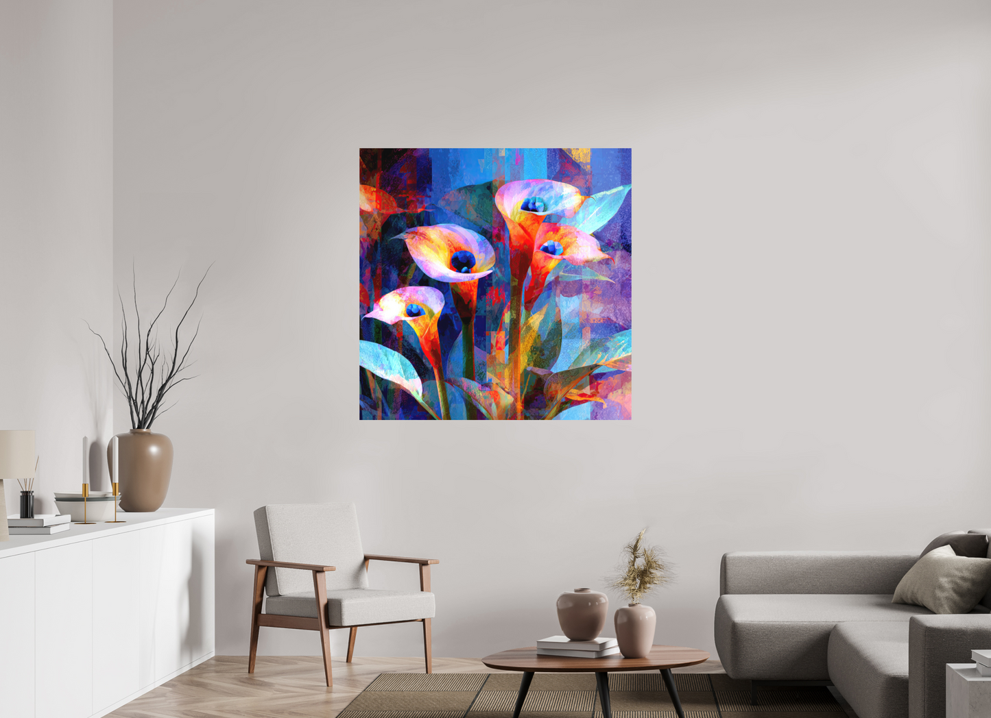 45 x 45″, Photo Print on Aluminum Backing Abstract Calla Lily Flowers