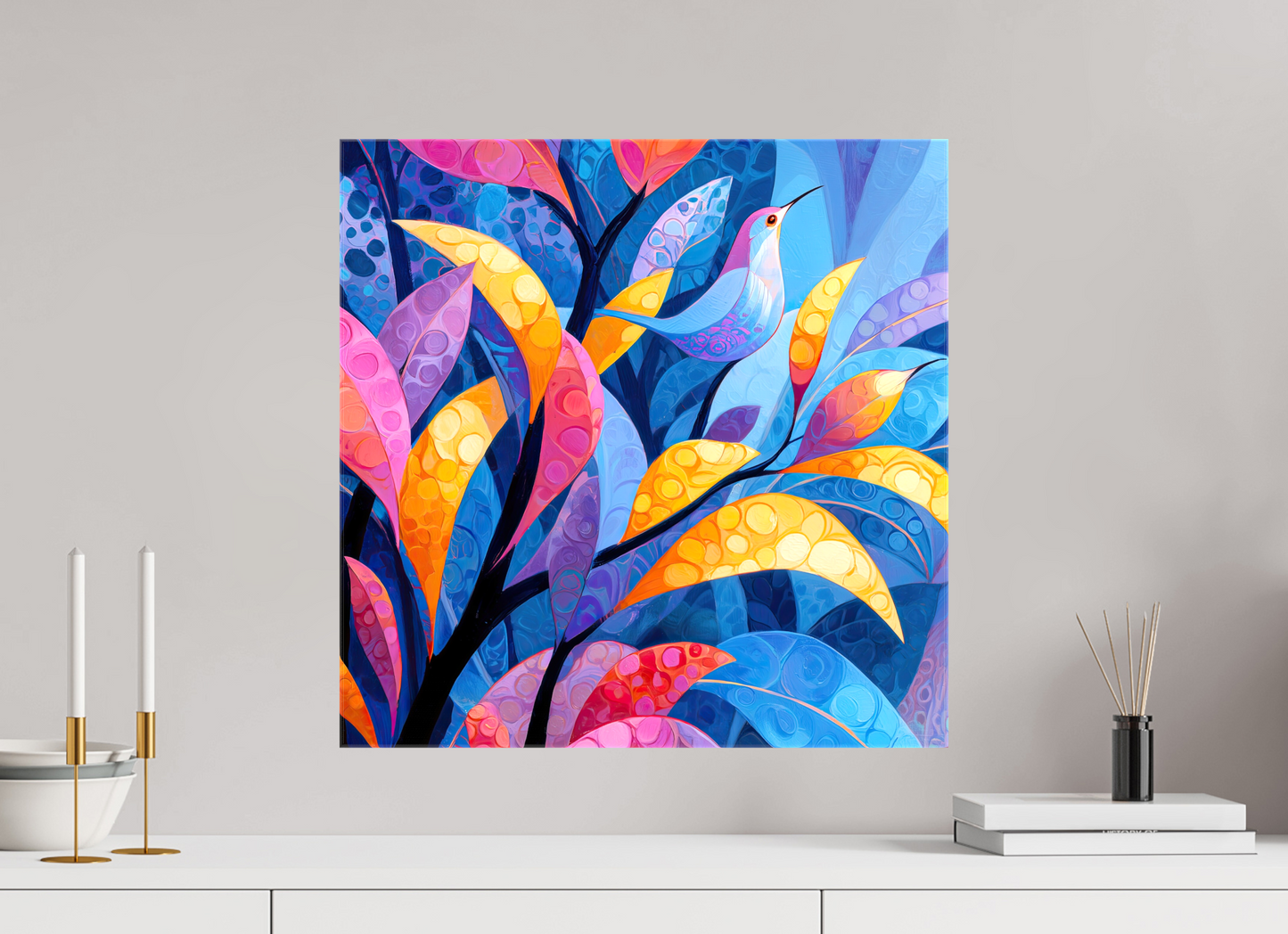20 x 20″, Glossy Canvas Tropical Bird