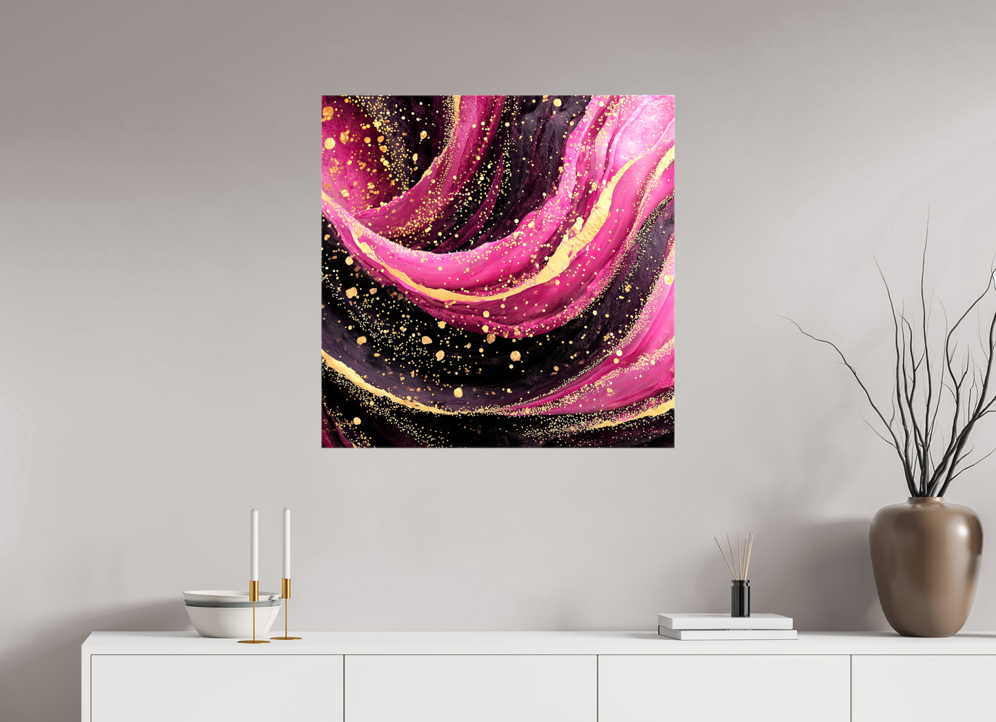 30 x 30″, Glossy Canvas Pink & Gold