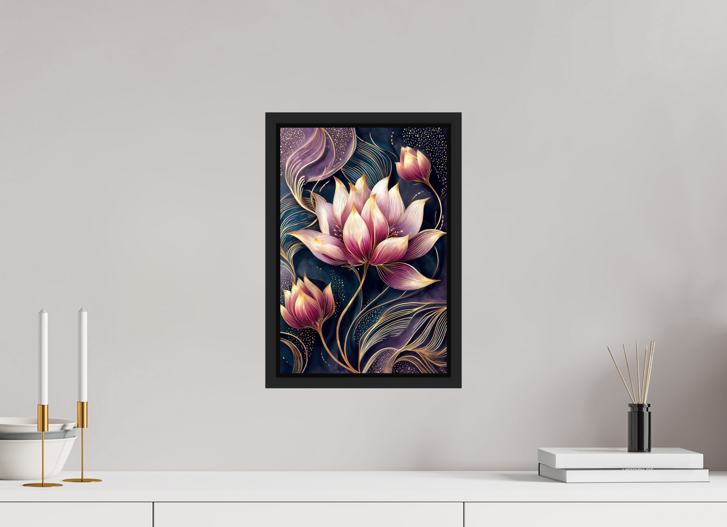 10 x 14.8″, Fine Art Print on Aluminum Dibond with Boarder Art Deco Purple Lotus