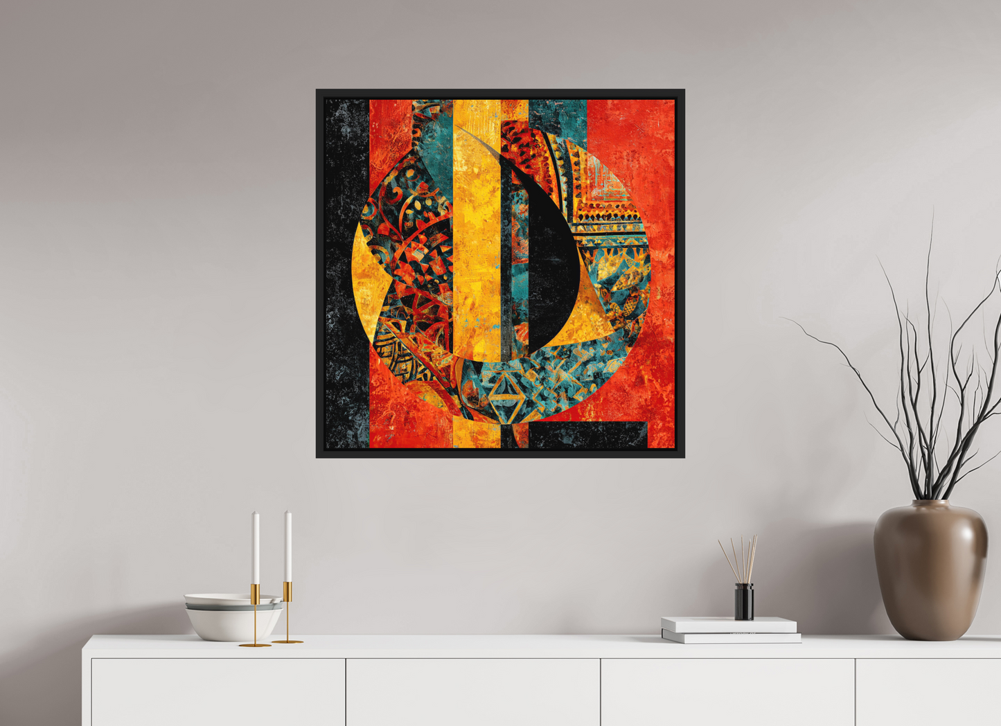 30 x 30″, Photo Print on Aluminum Backing with boarder Tribal Circle 2
