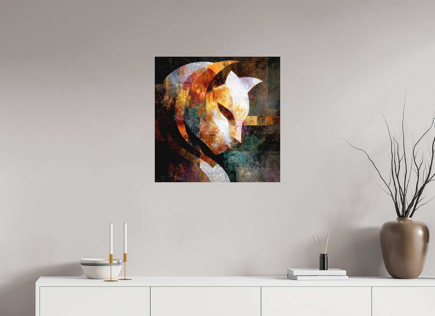 25 x 25″, Photo Print on Aluminum Backing Abstract Cat