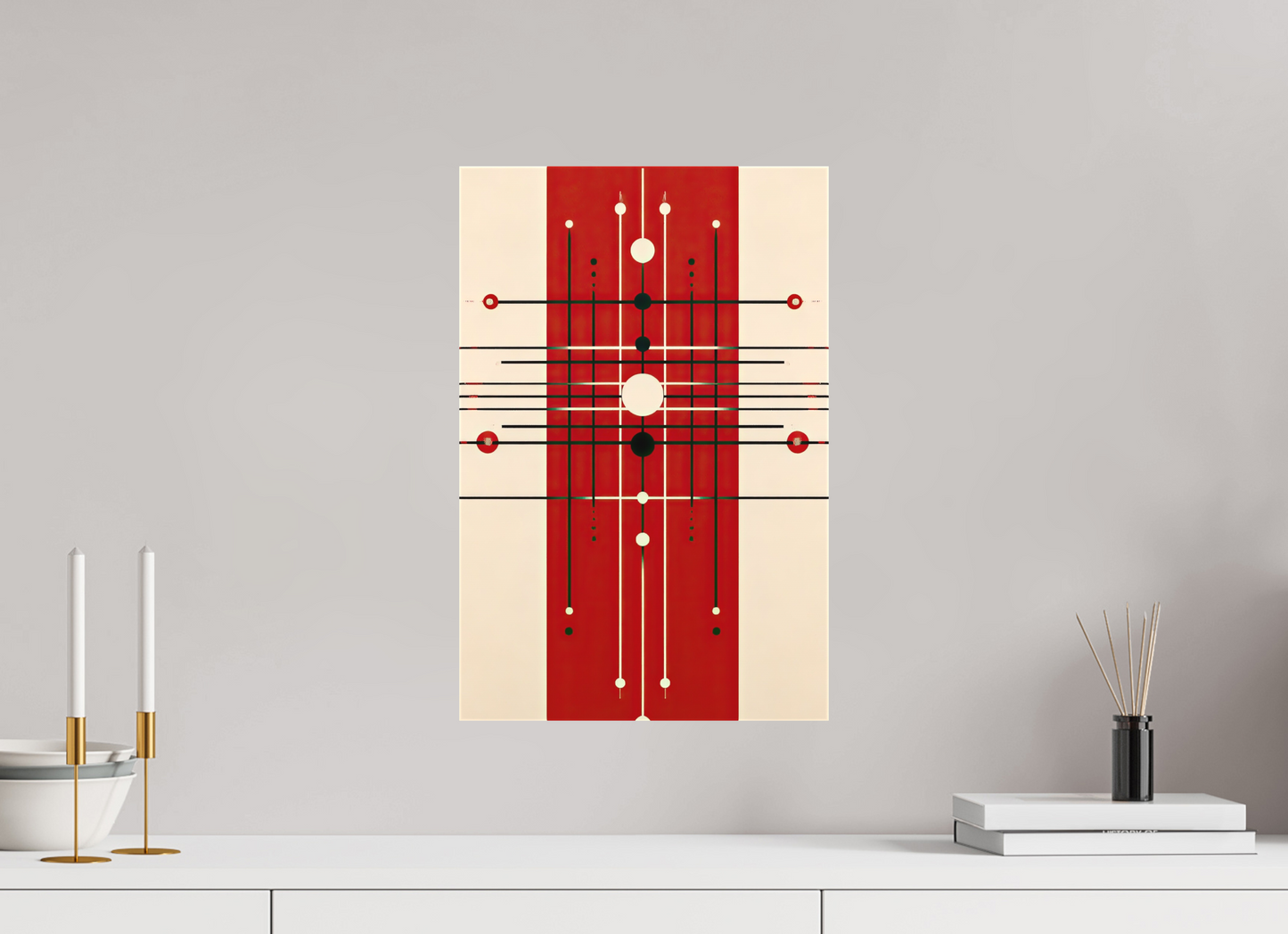 12 x 18.2″, Textile on Canvas Red Line