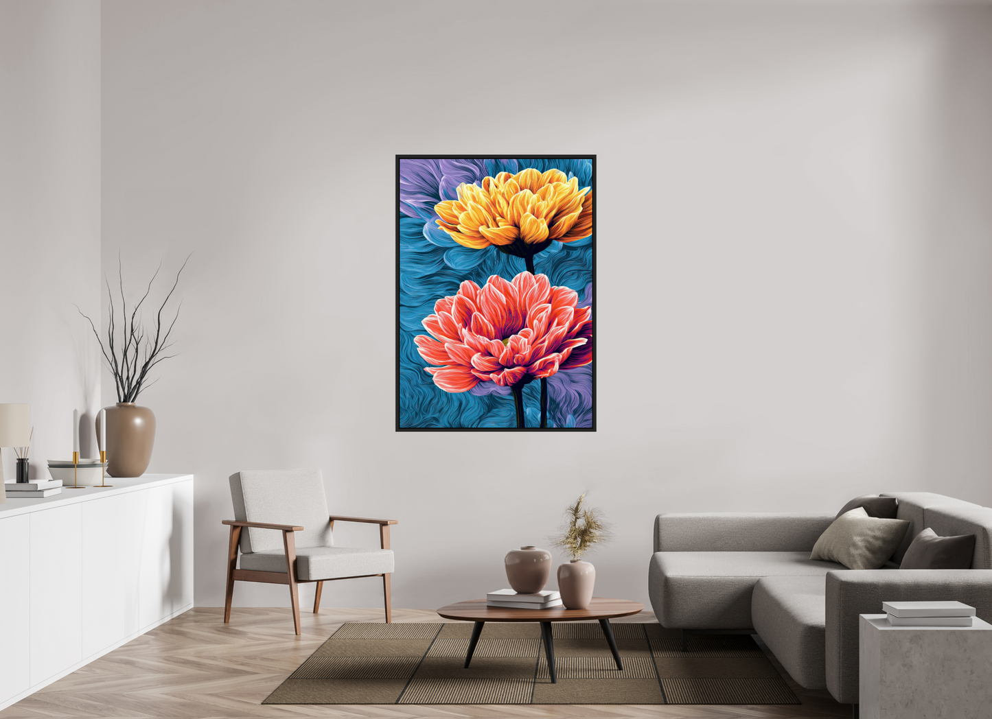 40 x 55.9″, Fine Art Print on Aluminum Dibond with Boarder Warm Flowers