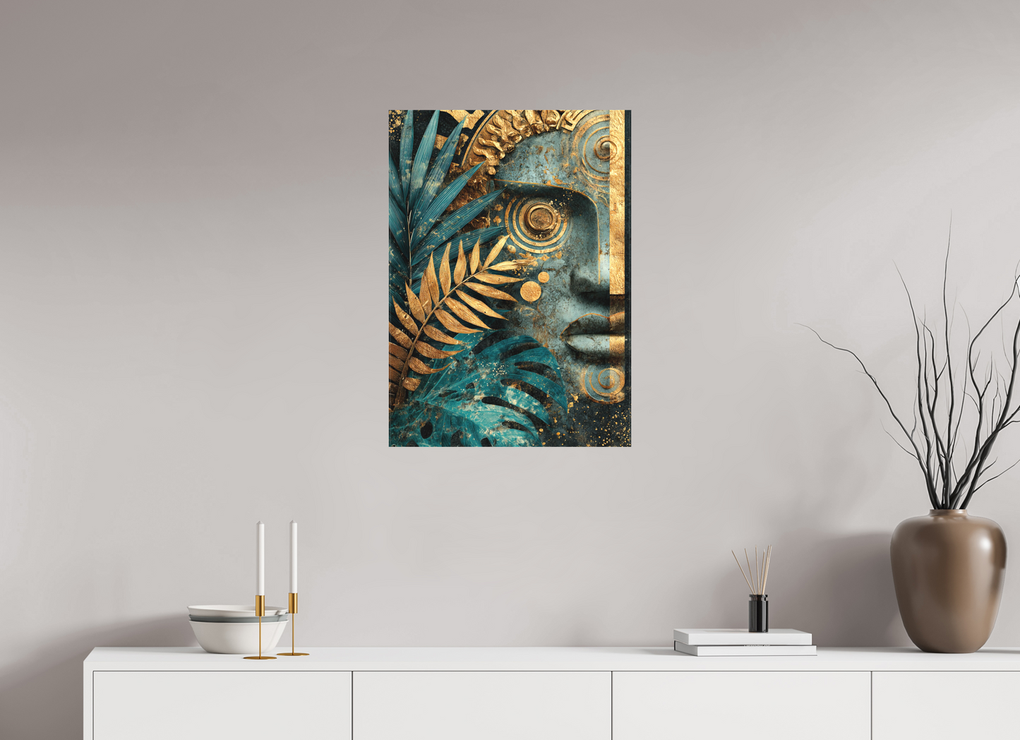 20 x 27.9″, Textile on Canvas Ancient Face 1