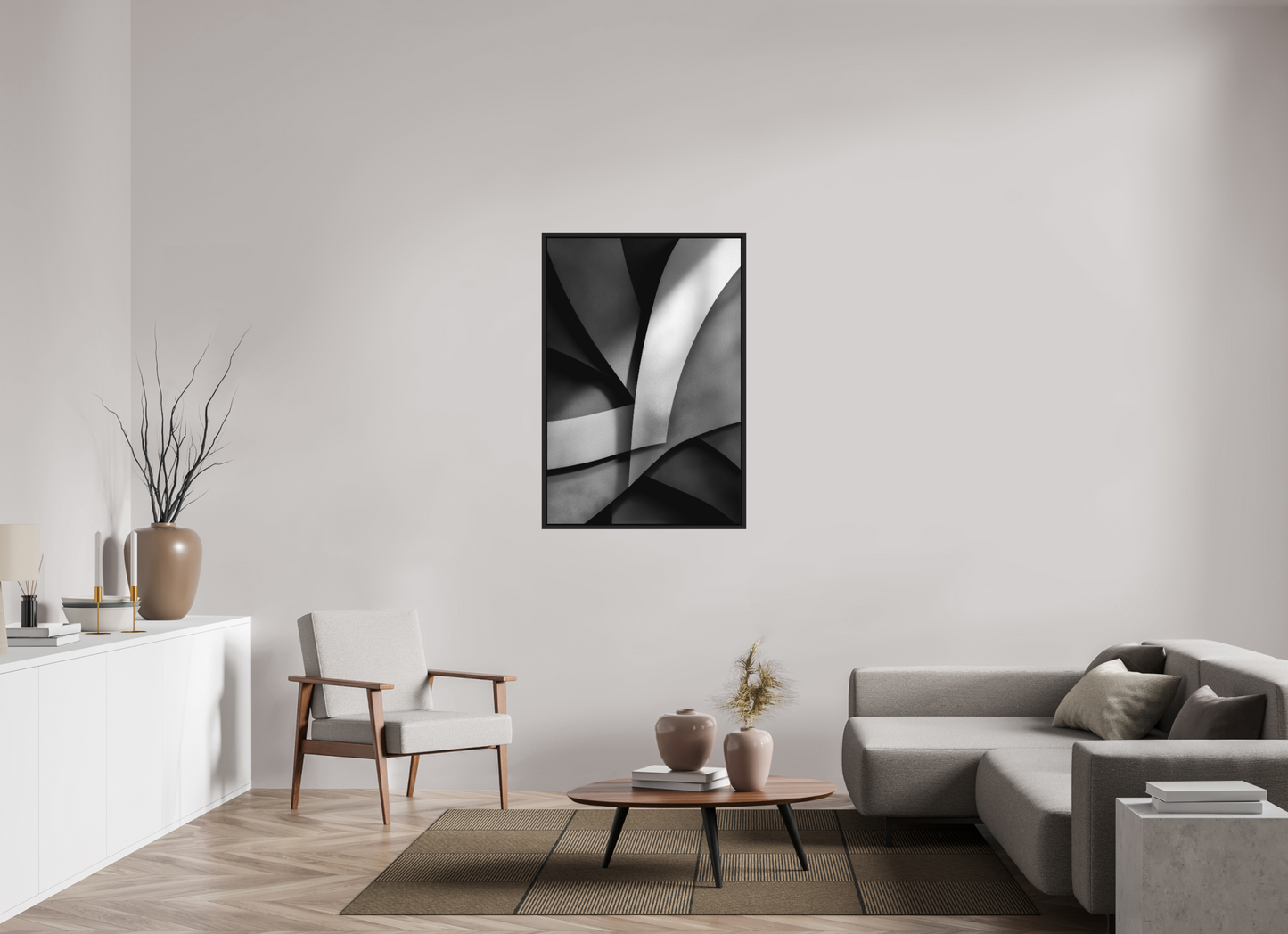 31 x 45.7″, Photo Print on Aluminum Backing with boarder Abstract B&W 3