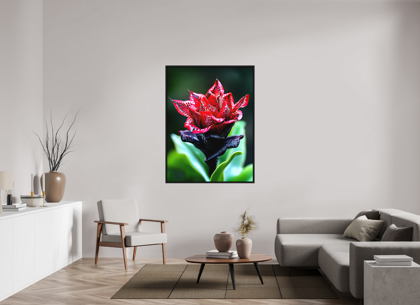 42 x 56″, Photo Print on Aluminum Backing with boarder Red Zebra Flower